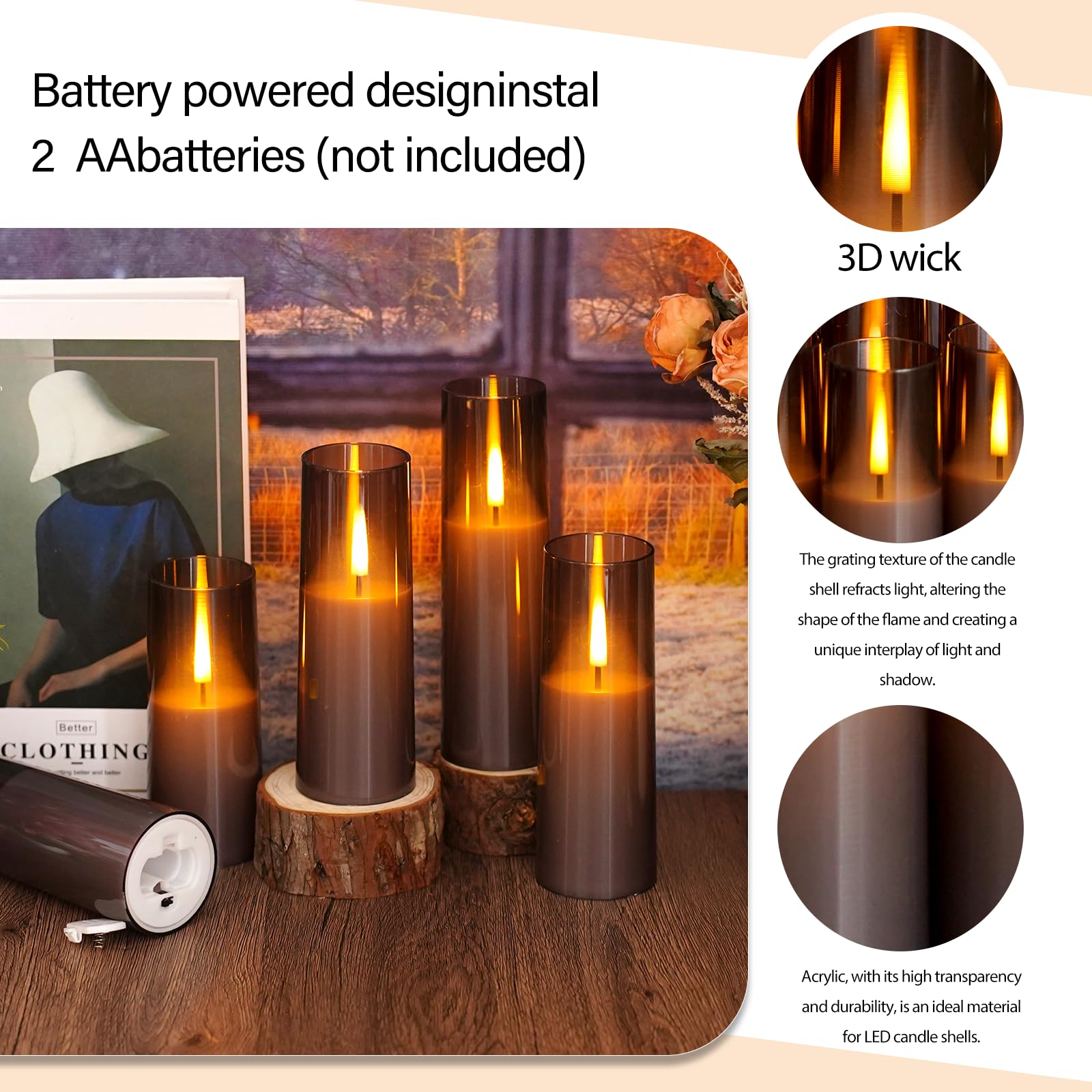 Sasigeiaa Flickering Flameless Candles,Battery Operated, Flameless Candles With Remote, 2/4/6/8 Hour Timer, Realistic Jumping Fl