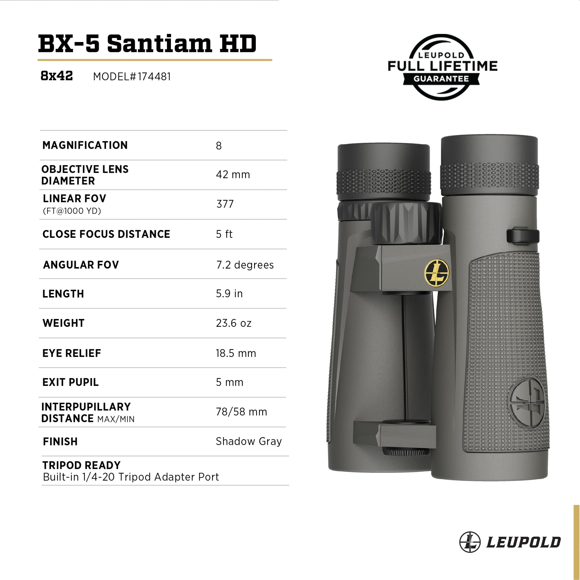 Leupold Bx 5 Santiam Hd Binoculars, 8X42Mm (174481)