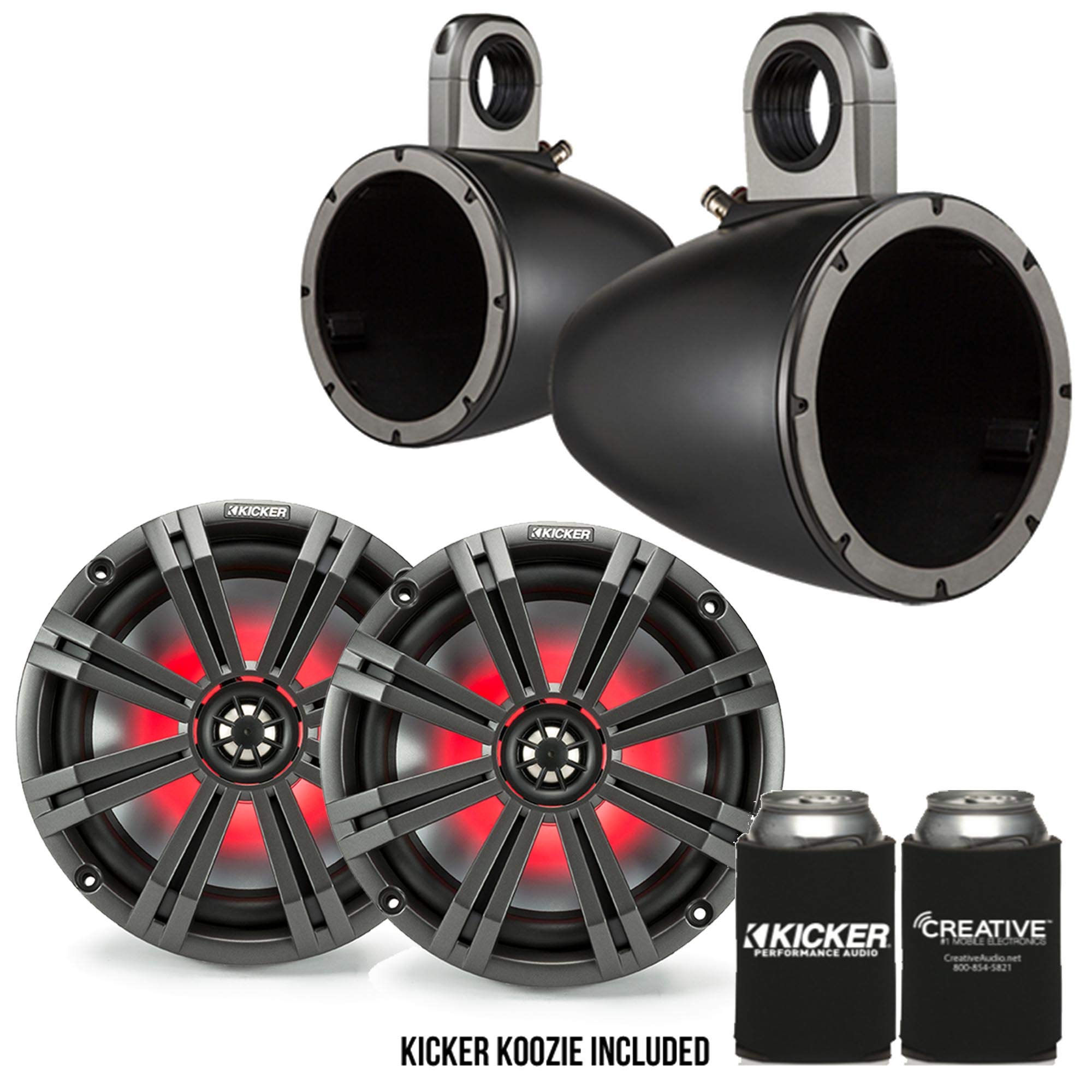 Kicker 8'' Blackcharcoal Wake Tower Led Marine Speakers 1 Pair