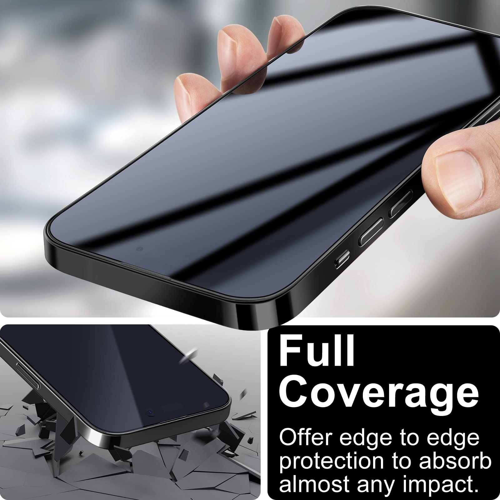Techo Privacy Screen Protector Compatible With Iphone 14 Pro Tempered Glass Film (Edge To Edge Full Coverage) (Anti Spy Private)