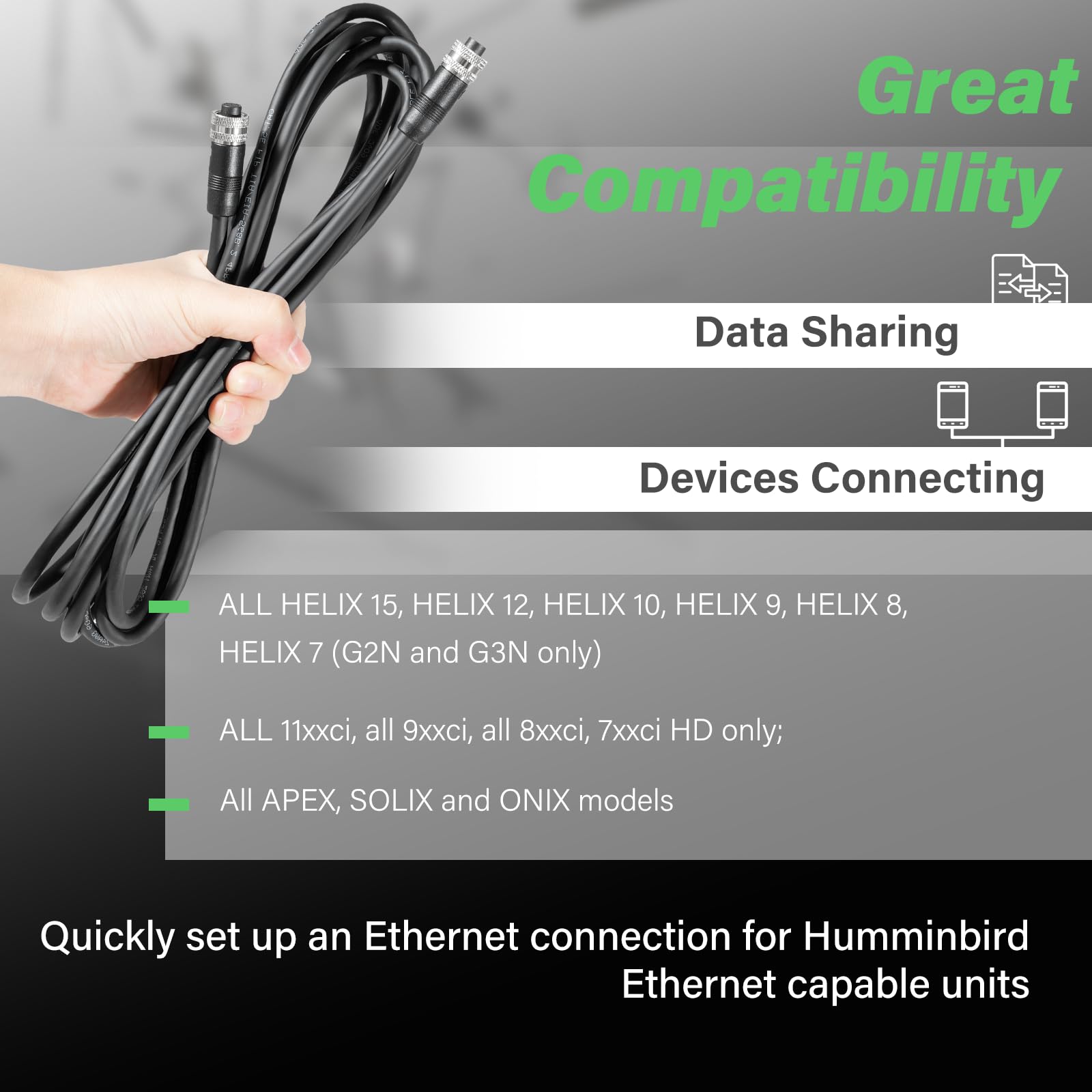 Bzumperyz 720073 5 15 Foot Ethernet Cable As Ec 15E Replace For Humminbird, Black Fit For Helix, Apex, Solix And Onix Models