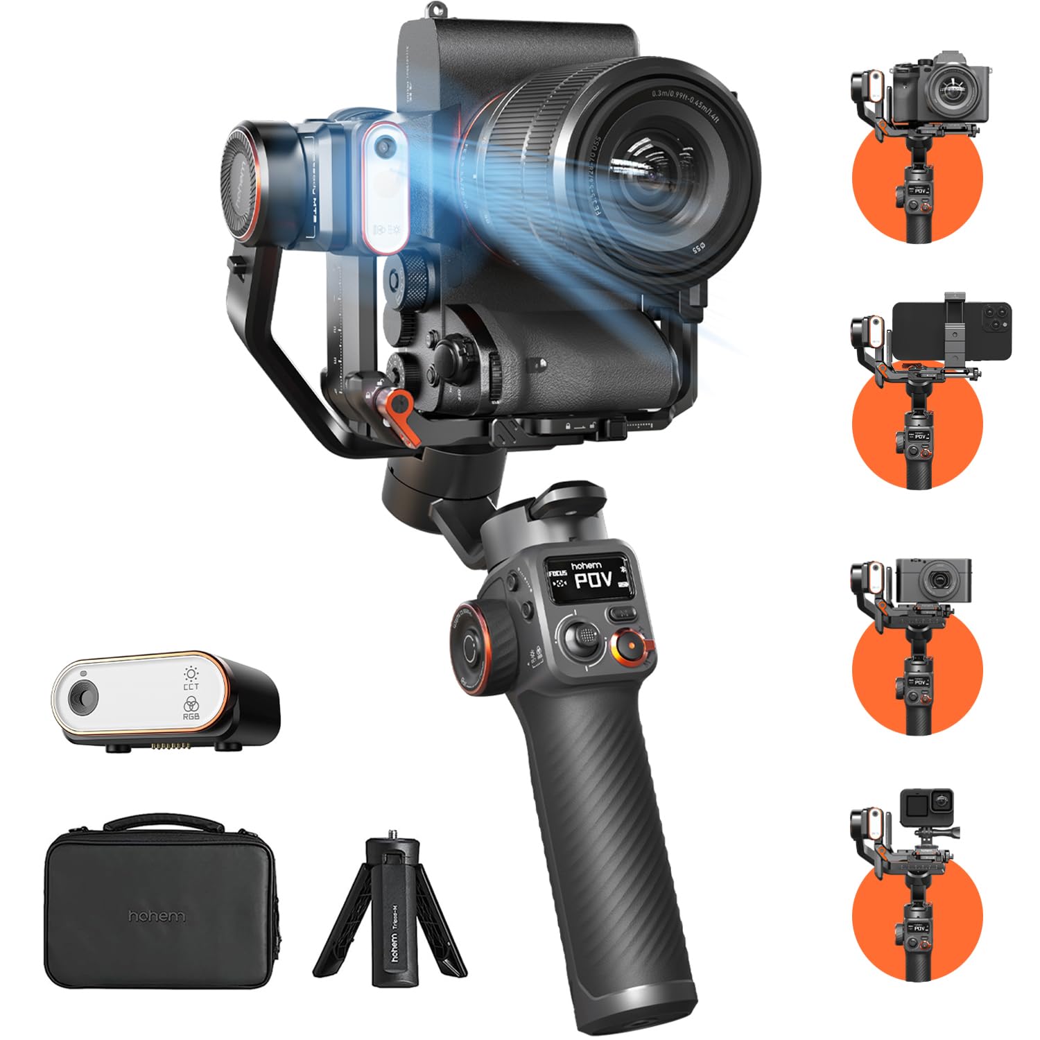 Hohem iSteady MT2 Kit Camera Stabilizer with AI Tracker/Magnetic Fill Light, All in One 3Axis Gimbal Stabilizer for Mirrorless 