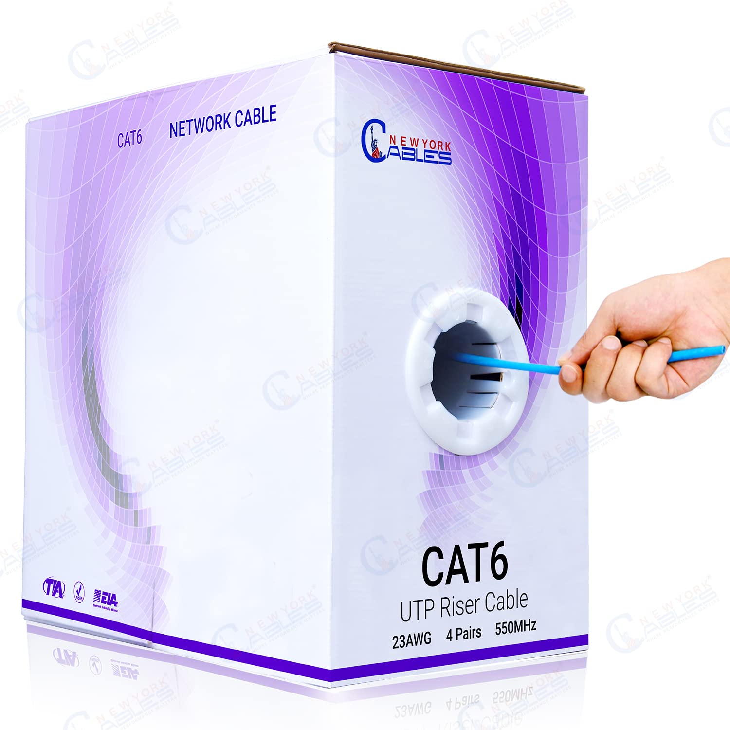 Newyork Cables Cat 6 Cable 1000Ft � Cat6 Riser (Cmr)   4 Pair Utp Solid Conductor   23 Awg 550 Mhz, 1 Gbit/S High Speed Quality Tested Bulk Ethernet Cable (Blue)