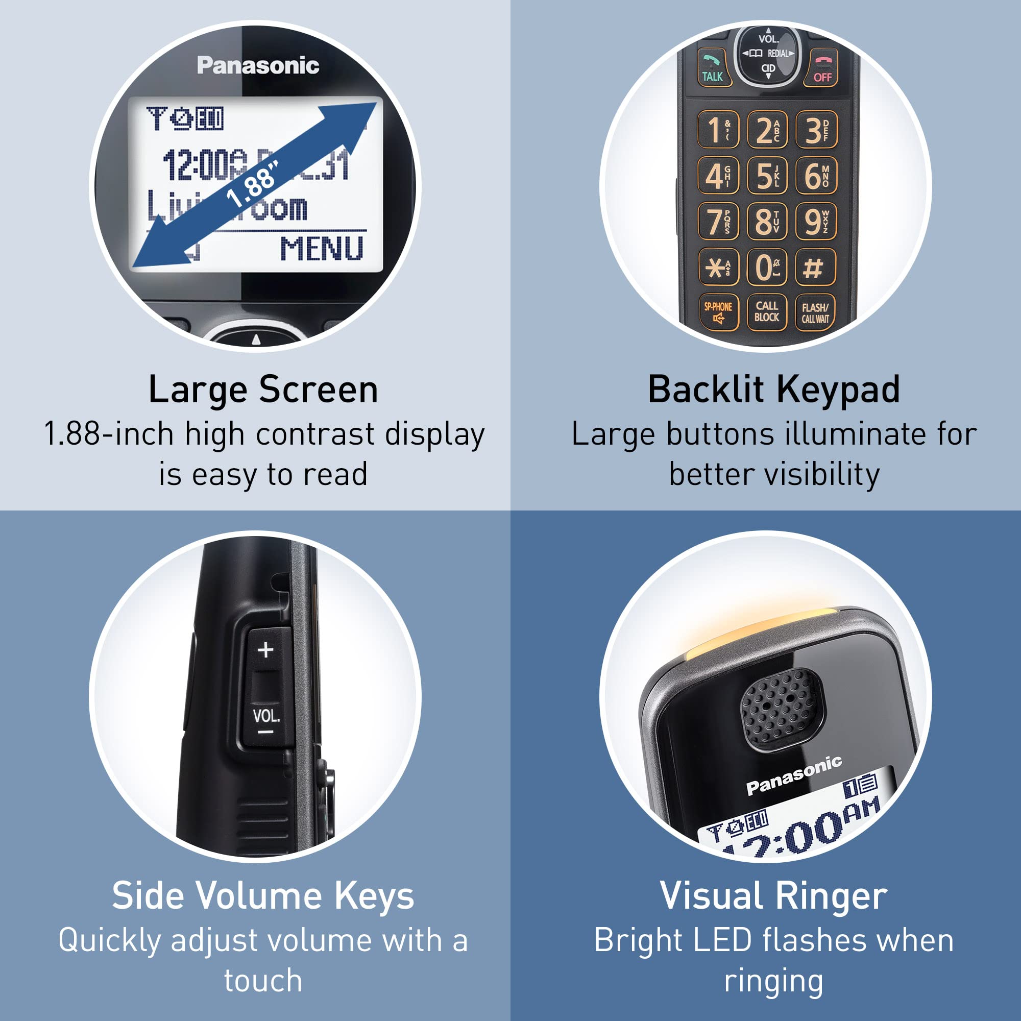 Panasonic Cordless Phone With Answering Machine, Automated Call Block, Easy To Use   2 Handsets   Kx Tge632M (Metallic Black)