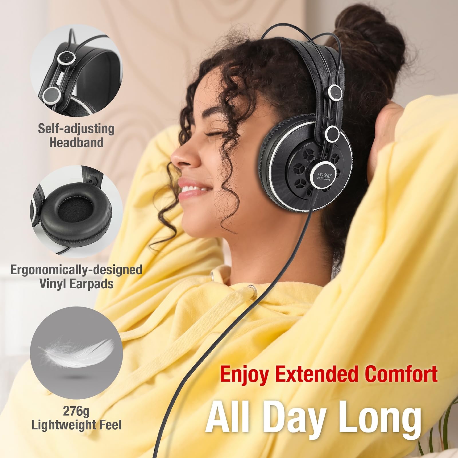 Superlux Hd681F Studio Monitor Headphones Over Ear Wired With 50Mm Neodymium Driver, Semi-Open, Sweet Vocal Sound, Copper-Coated