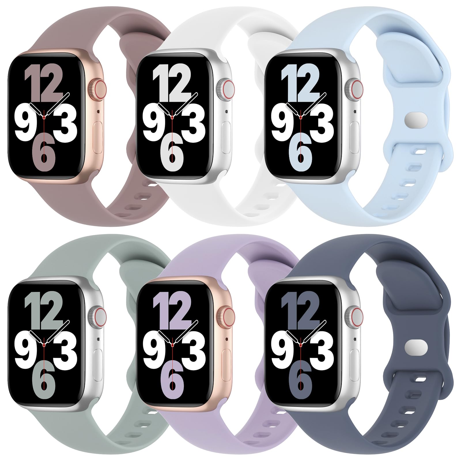6 Pack Silicone Bands Compatible With Apple Watch Band 38Mm 40Mm 41Mm 42Mm 44Mm 45Mm 49Mm, Soft Sport Waterproof Strap Replaceme