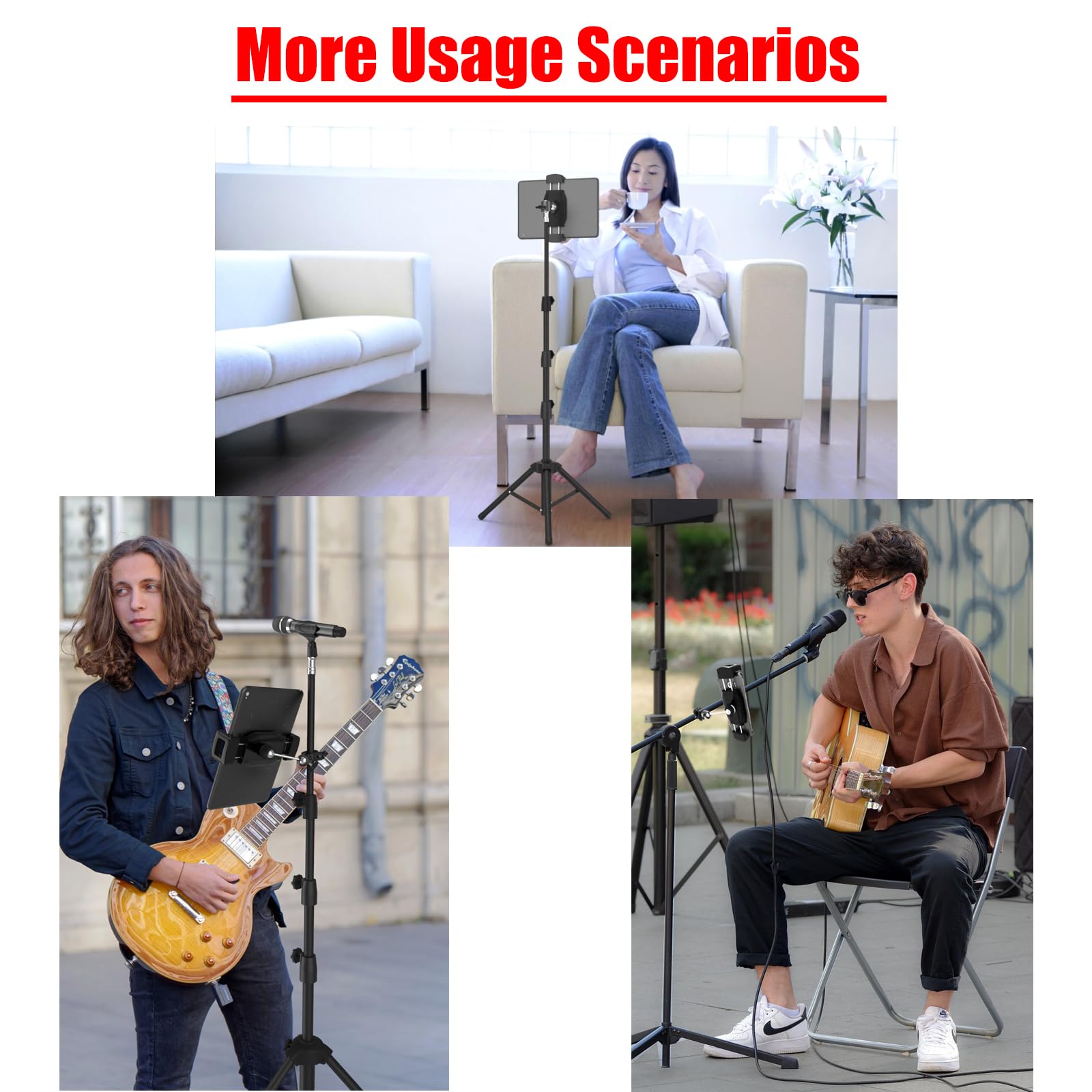 Kereal Tablet Holder For Mic Stand With 360 Ball Head And 3/8 To 1/4 Adapter, Microphone Stand Music Stand Tablet Phone Holder F