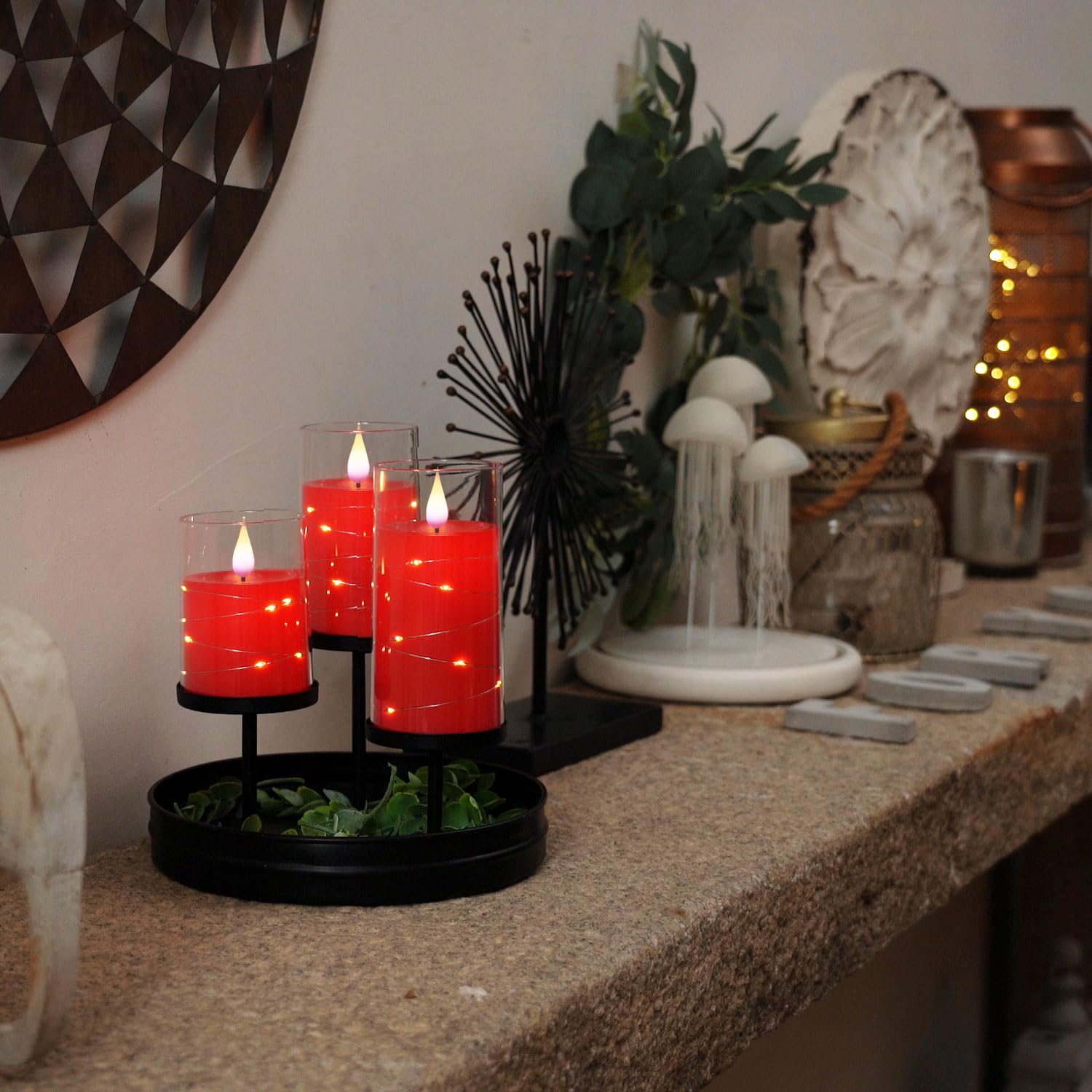 Homemory Flickering Flameless Candles With String Lights, Battery Operated Candles, Embedded String Lights Led Candles, Unbreaka