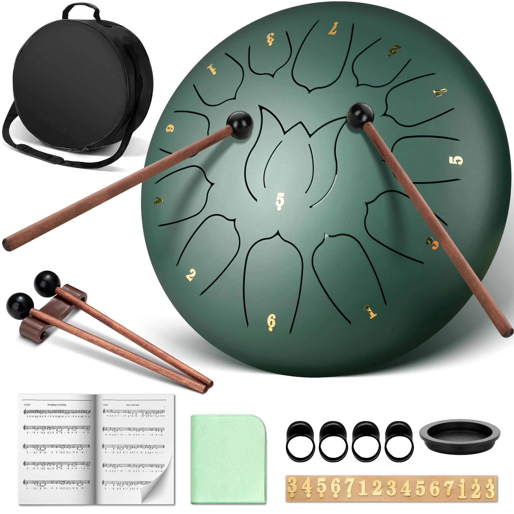 CAHAYA Steel Tongue Drum 12-Inch: 13 Notes Steel Percussion Hand Drum with Music Score Drum Mallets Finger Paddles and Carry Bag