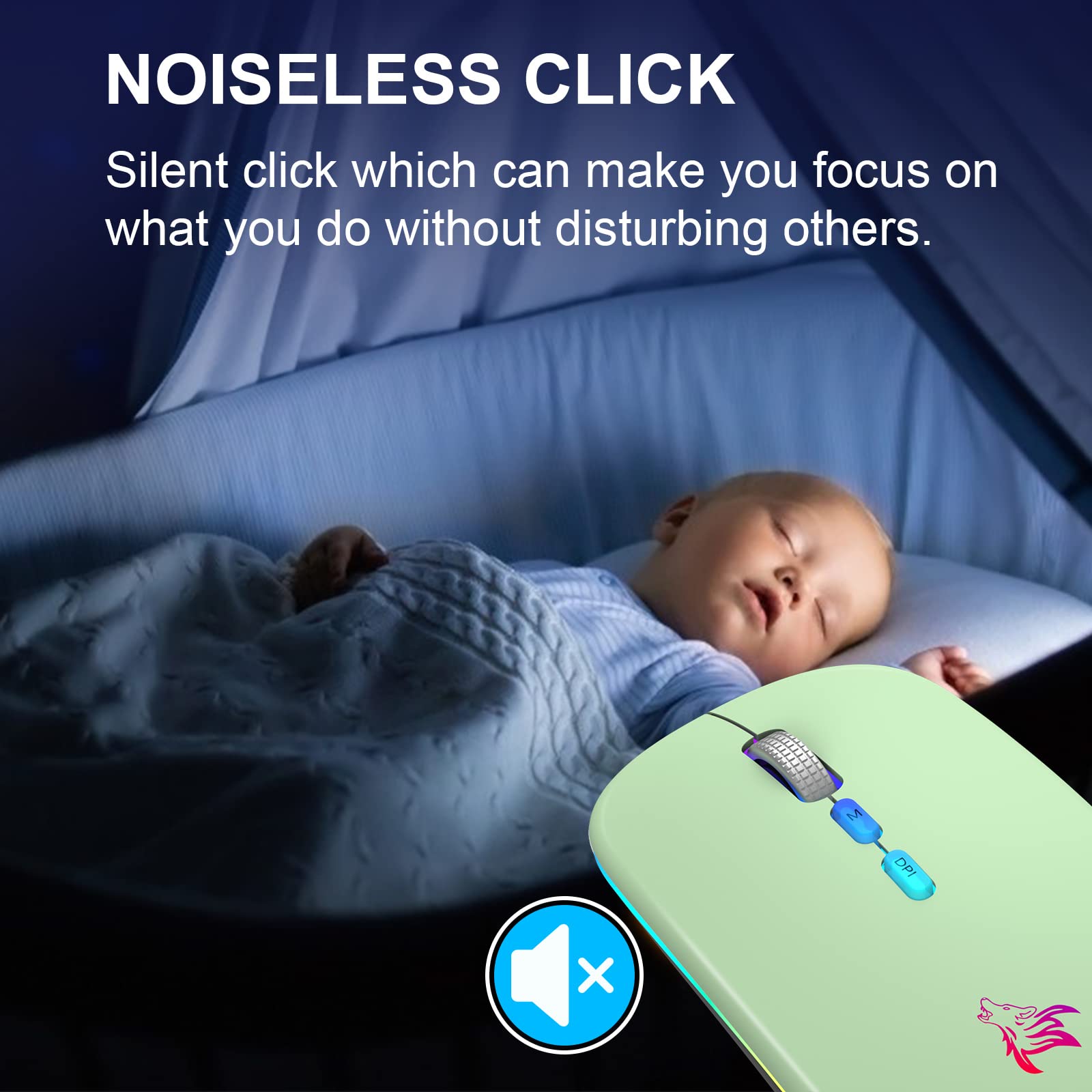 Hotlife Wireless Mouse Led Slim Rechargeable Bluetooth Mouse, Ergonomic Design Noiseless Mouse Portable Optical Mouse Silent Cli