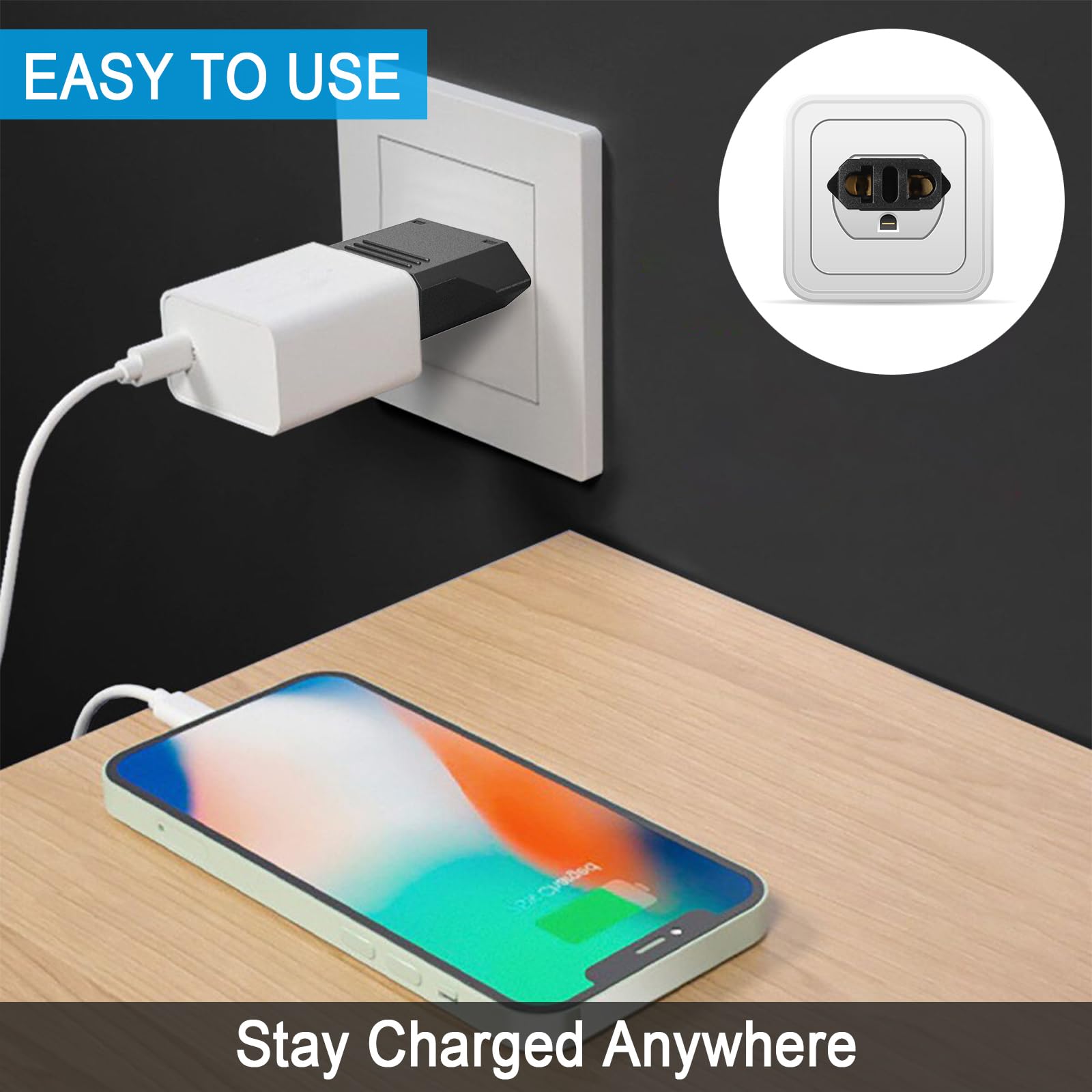 European To Us Travel Plug Adapter  6 Pack Europe To Us Plug Adapter, European To American 220V To 110V Converter, Travel Adapte