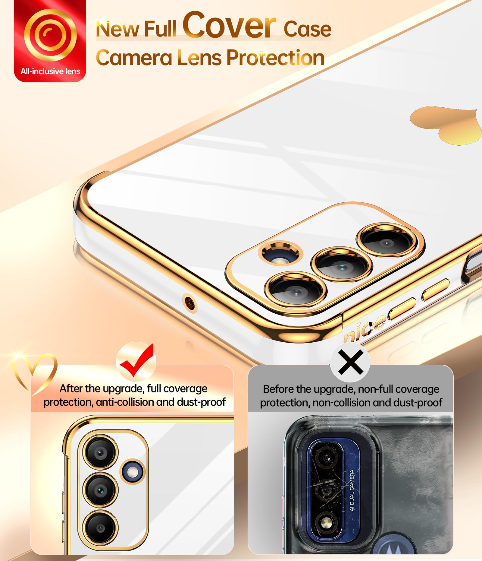 Leyi For Galaxy A15 5G Case: With Tempered Glass Screen Protector [2 Pcs]+ Full Camera Lens Protection, Love Heart Plating Women
