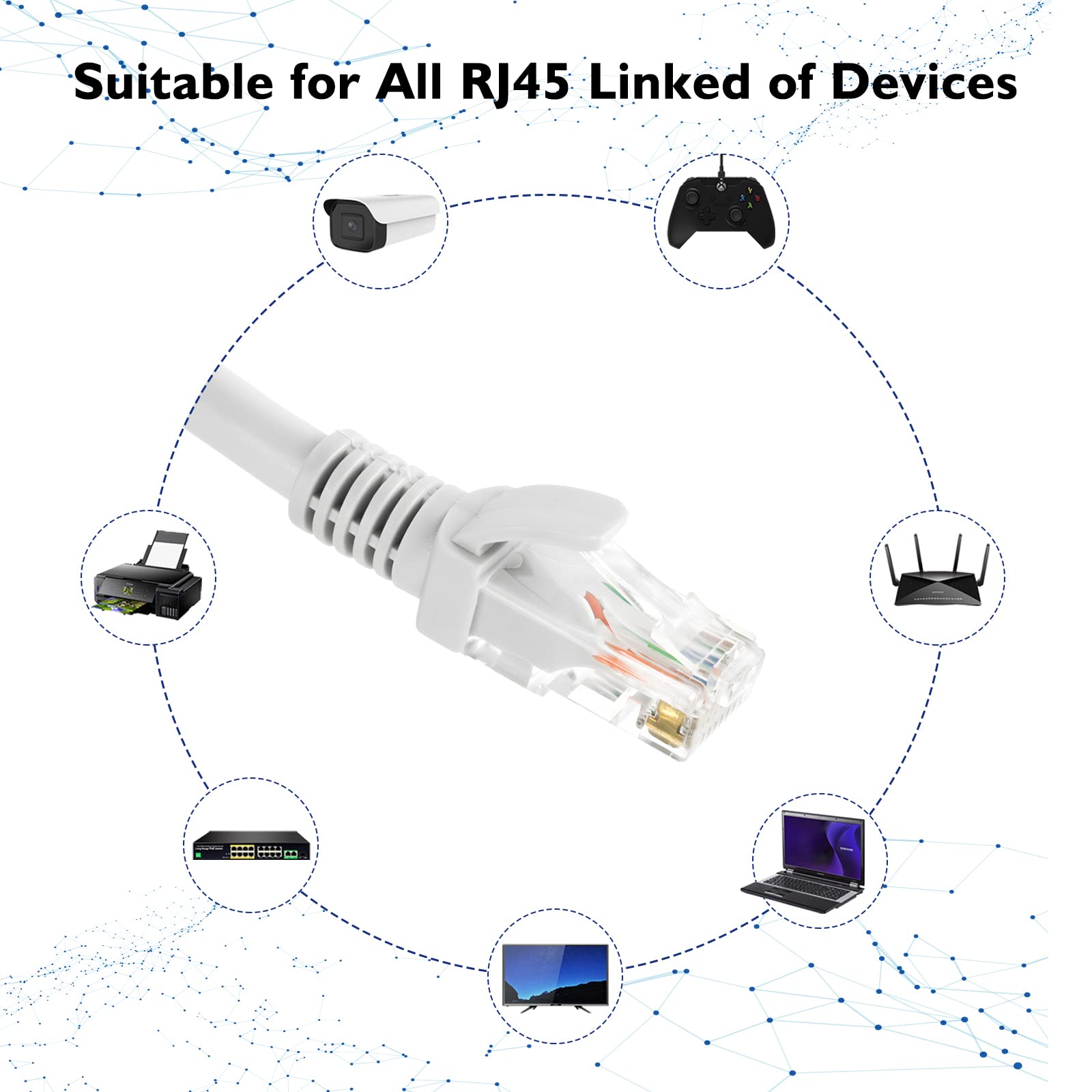 Thepoestore 100 Ft Cat 5 Ethernet Cable,Cat5E Internet Network Lan Cables,350Mhz Rj45 Gigabit White Snagless Patch Cord,For Pc, Server, Router, Modem, Tv, Ps5 Ethernet Device