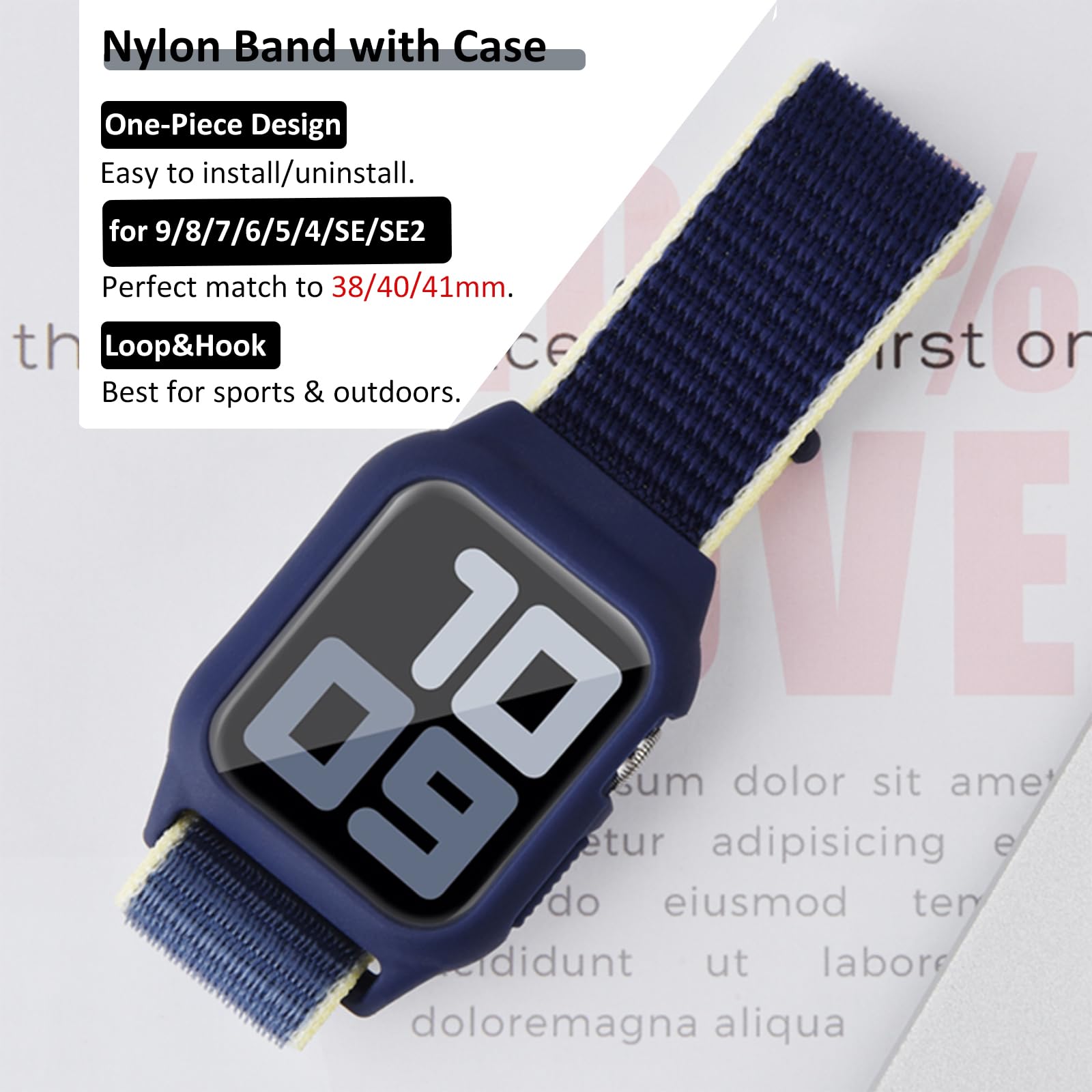 Nylon Sport Band With Case Compatible With Apple Watch Band 41Mm 40Mm 38Mm, Protective Silicone Bumper Case With Nylon Sport Loop Strap For Series 9/8/7/6/5/4/Se2/Se For Kids Women Men, Yellow Blue