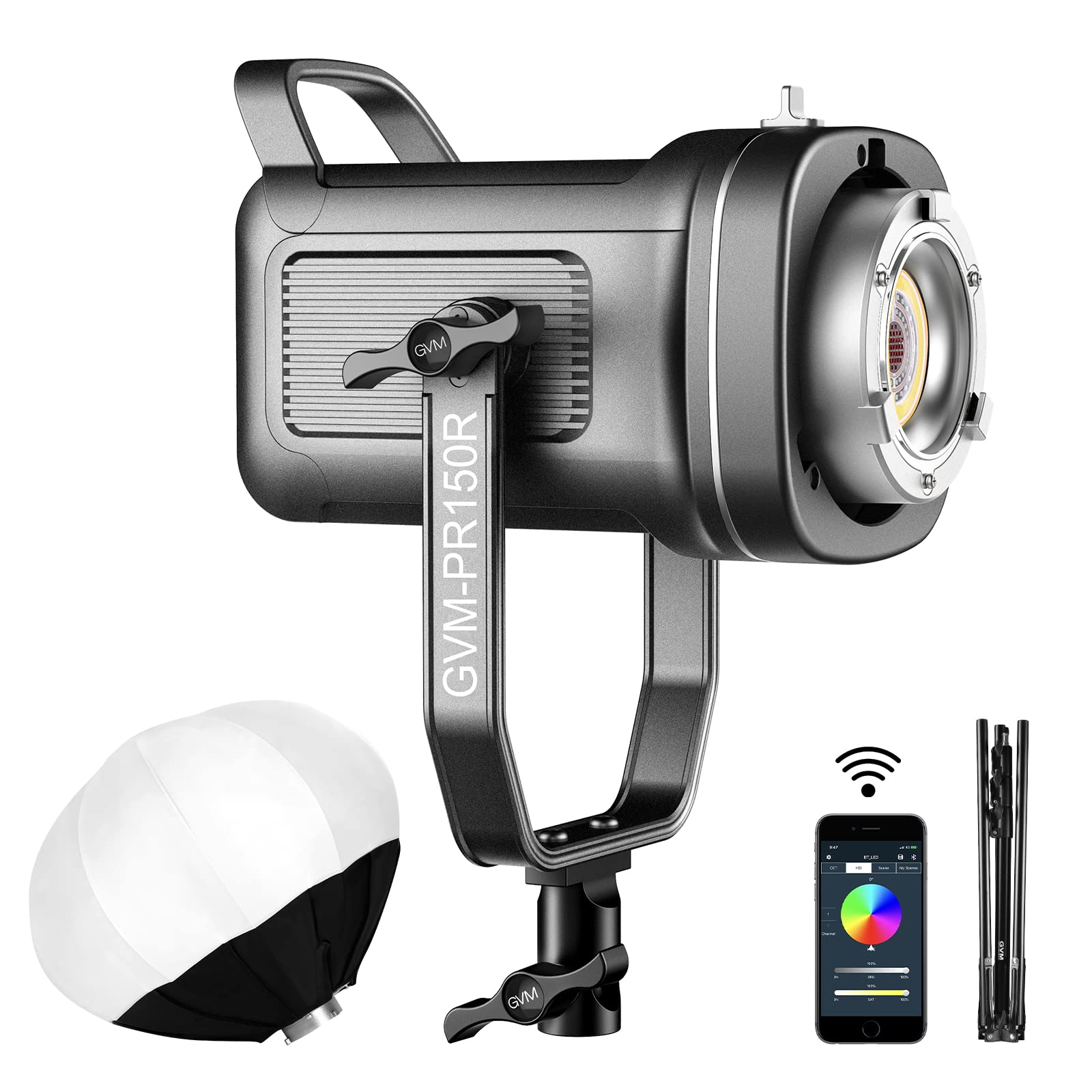 Gvm 150W Led Video Light 2700K~7500K Rgb Video Light Photography Studio Light Kit With Lantern Softbox & Stand, Cri97+Tlci97 Wit