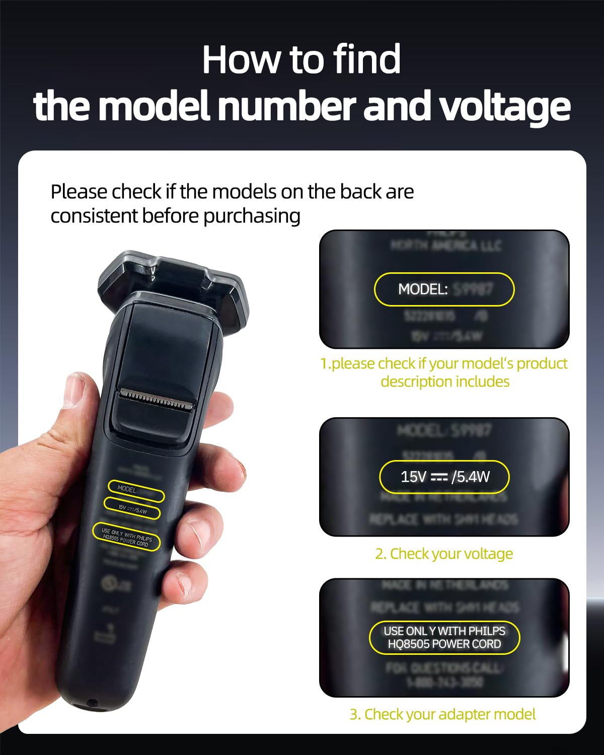 15V Power Cord Fit For Philips Hq8505 Power Cord Norelco Series 5000 7000 3000 9000 Charger Shaver Trimmer Razor