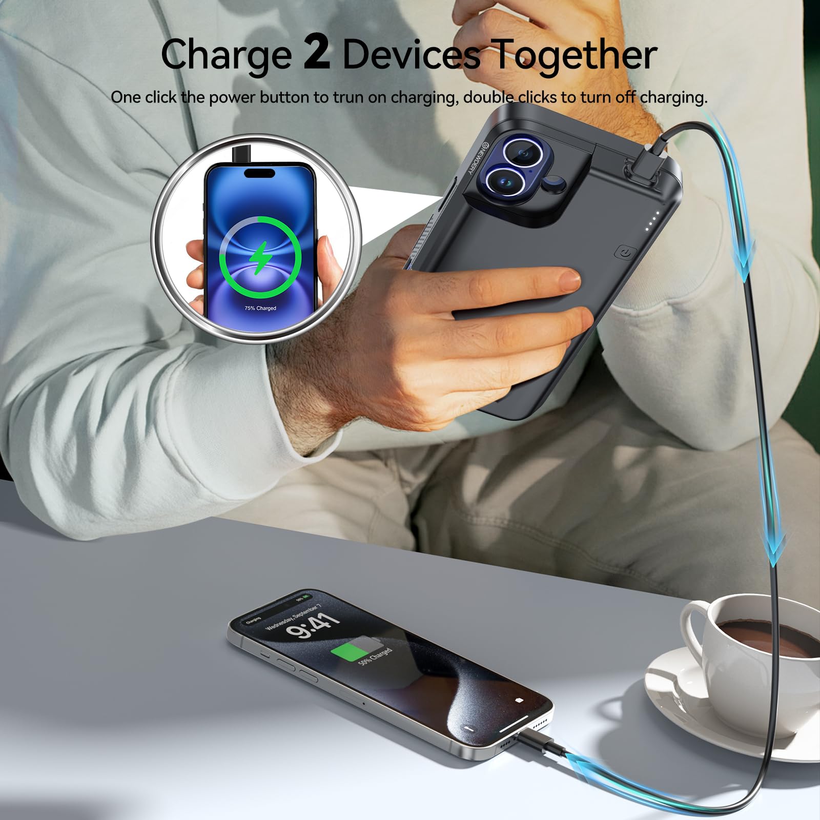 Newdery Upgraded Battery Case For Iphone 16 Plus, 8000Mah Usb C Portable Power Bank, Carplay, Sync-Data Supported, Rechargeable