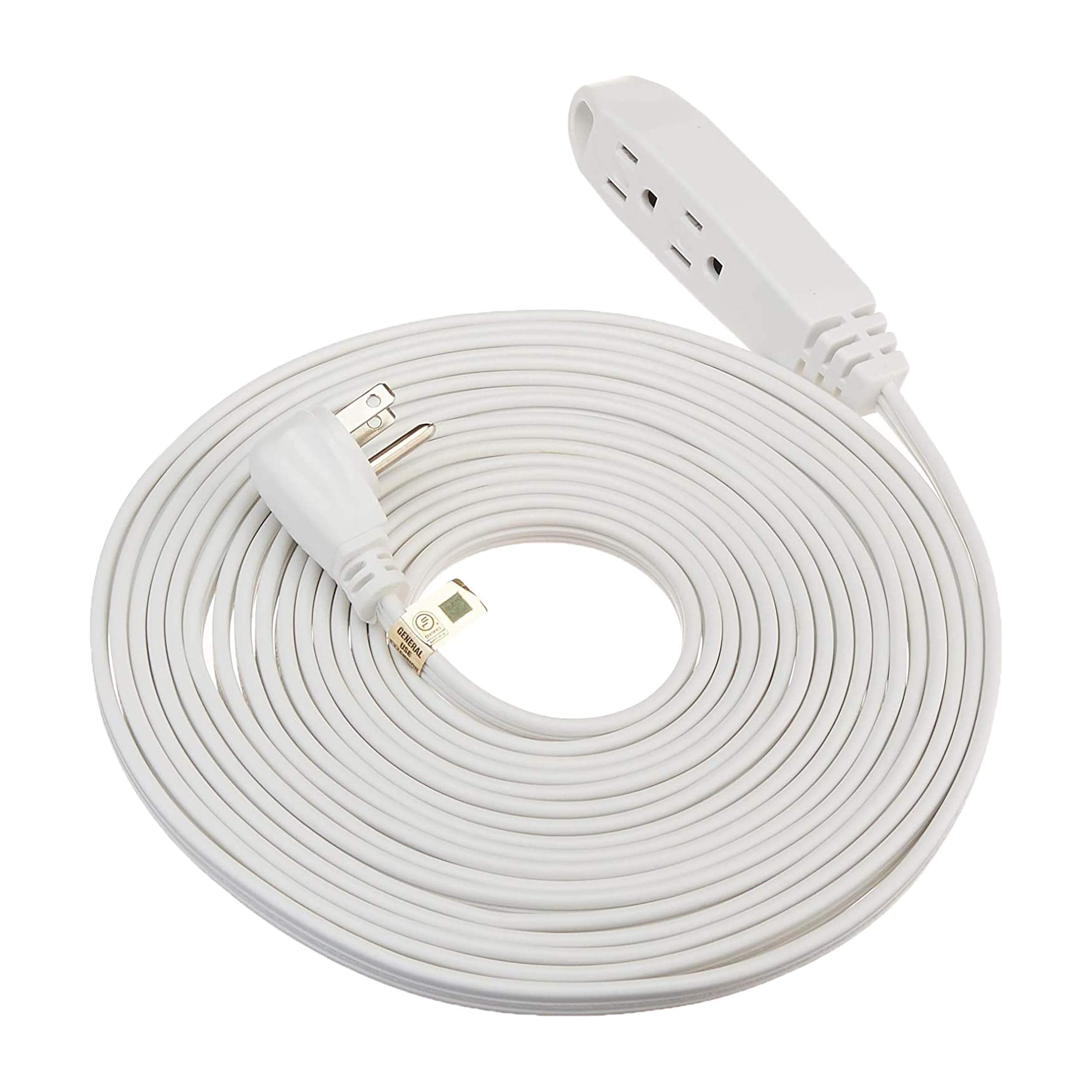 Clearmax, 25 Ft, 3 Prong Extension Cord With Multiple Outlets, Heavy Duty 3 Outlet Extension Cord With Flat Head, Power Outlet For Use In Home, Garage Or Workshop, 16 Awg Indoor Extension Cord, White