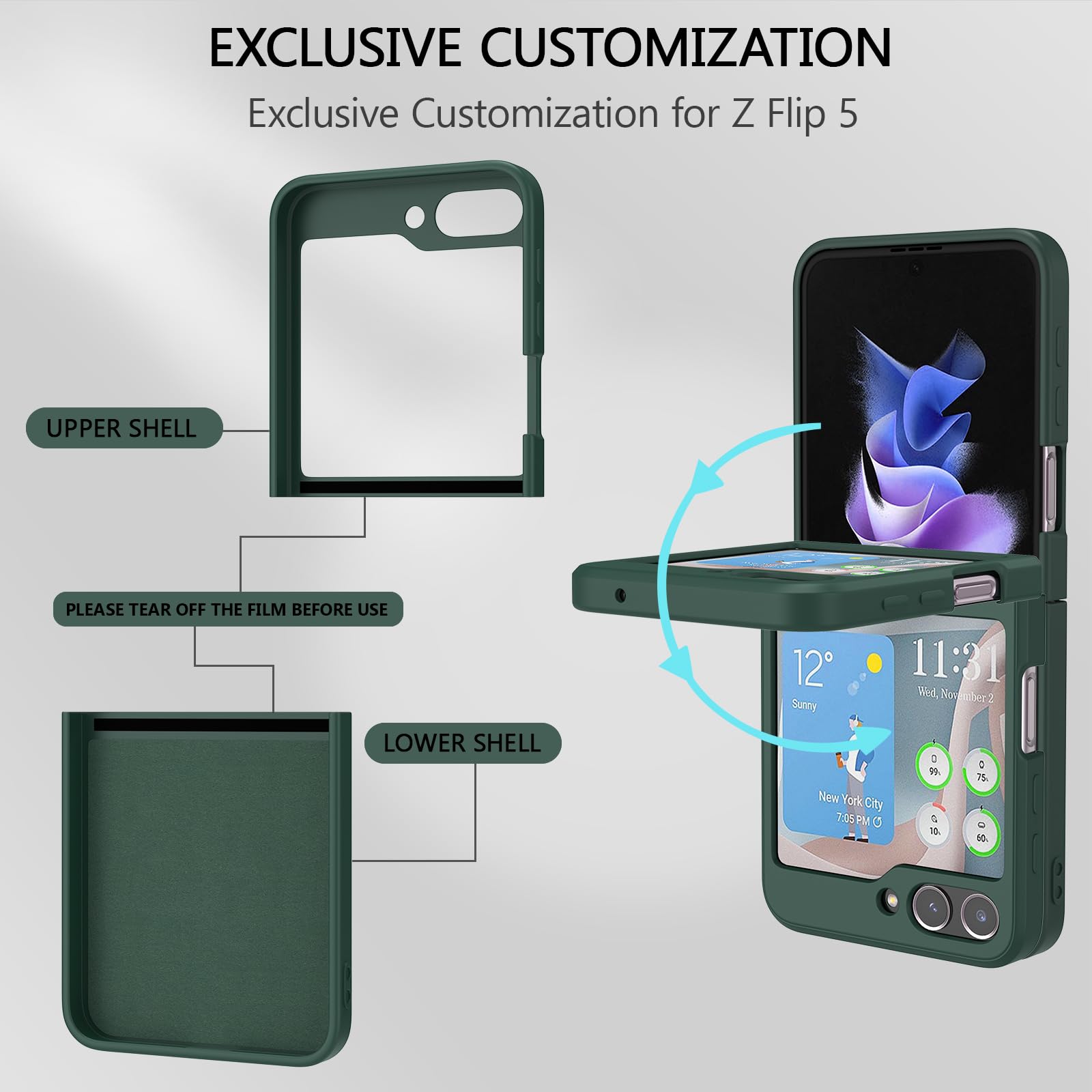 Ueebai Case For Samsung Galaxy Z Flip 5 5G, Slim Liquid Silicone Phone Case With 360 Rotatable Ring Holder Kickstand Fashion Mag