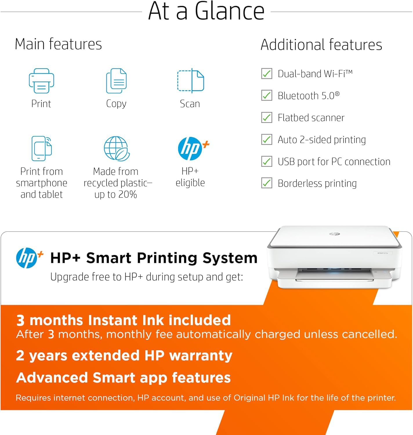Hp Envy 6055E Wireless Color Inkjet Printer, Print, Scan, Copy, Easy Setup, Mobile Printing, Best-For-Home, 3 Months Of Instant