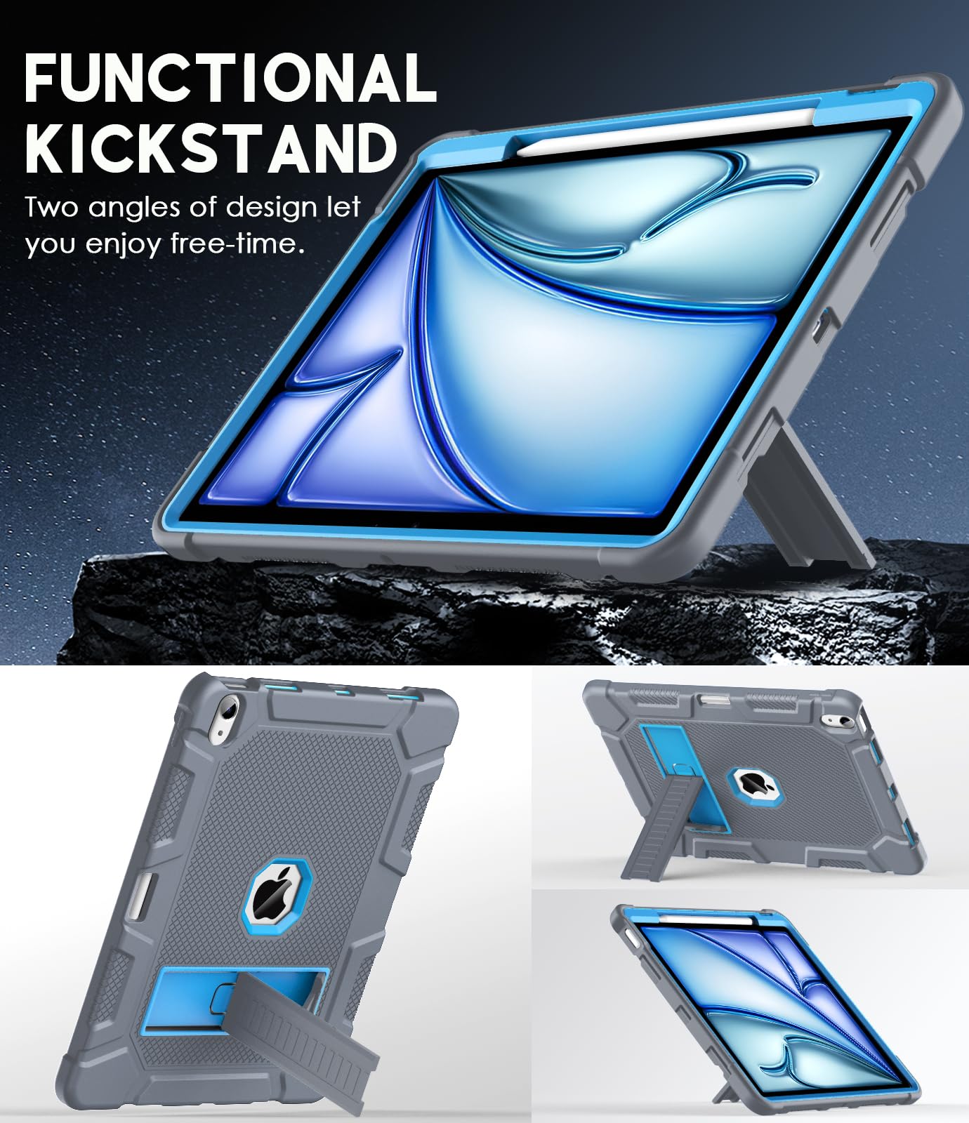 Azzsy Case For Ipad Air 13 Inch (M2) 2024 Release, [Built In Pencil Holder] Heavy Duty Shockproof Rugged High Impact Protective