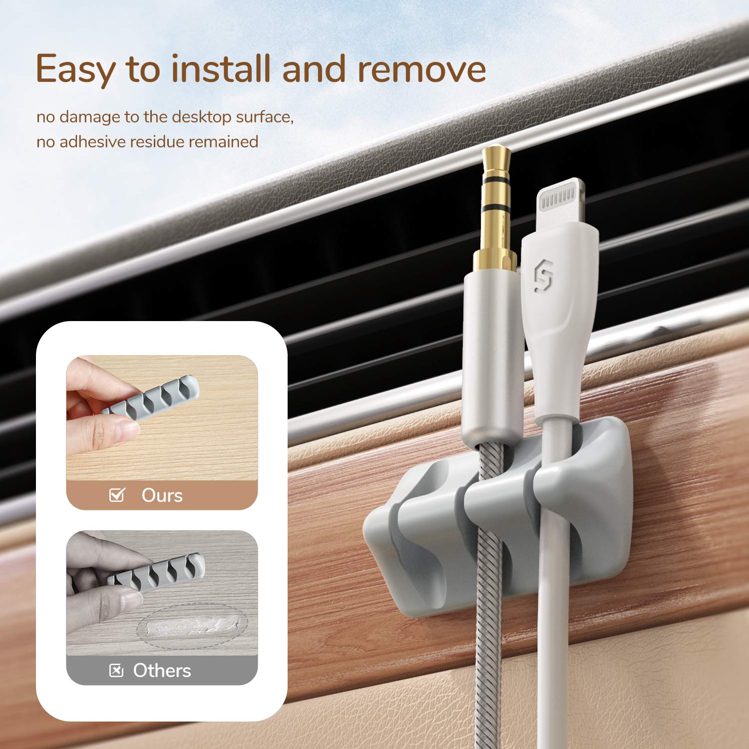 Syncwire Cable Clips, 5 Pack Gray Cord Organizer Cable Management Self Adhesive Cable Holder For Organizing Cable Cords, Ideal F