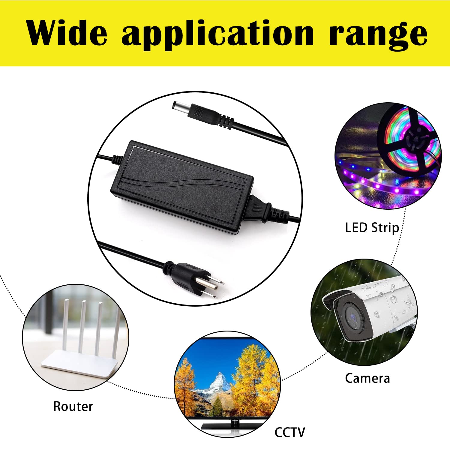 Tnuocke 3 Prong Security Camera Power Adapterm,12V 5A 100V 240V Camera Power Adapter 8 Way Power Splitter Cable For Cctv/Camer/D