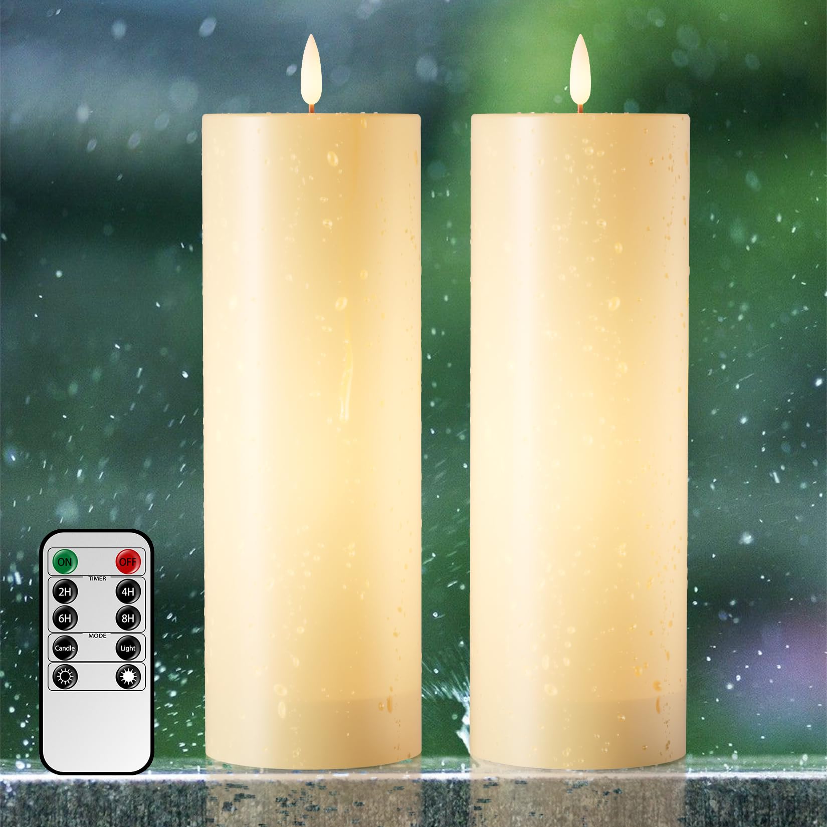Aoxdwge 14'' X 4'' Large Flameless Pillar Candles With Remote, Waterproof Flickering Led Flameless Candles With Timer For Outdoo