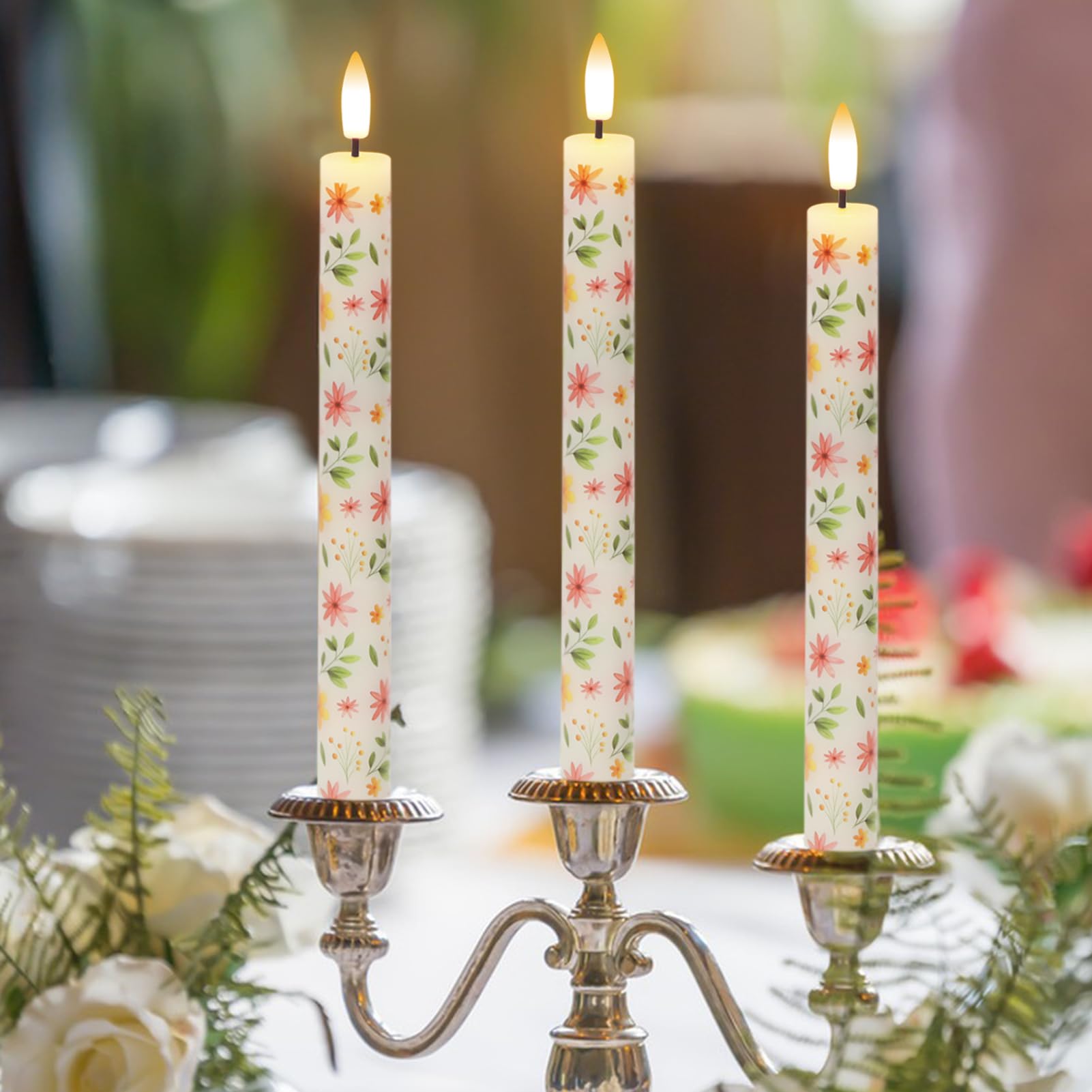 Dromance Flickering Flameless Taper Candles With Remote And Timer, 4 Pack Real Wax Battery Operated Led Taper Candles 3D Wick Ye