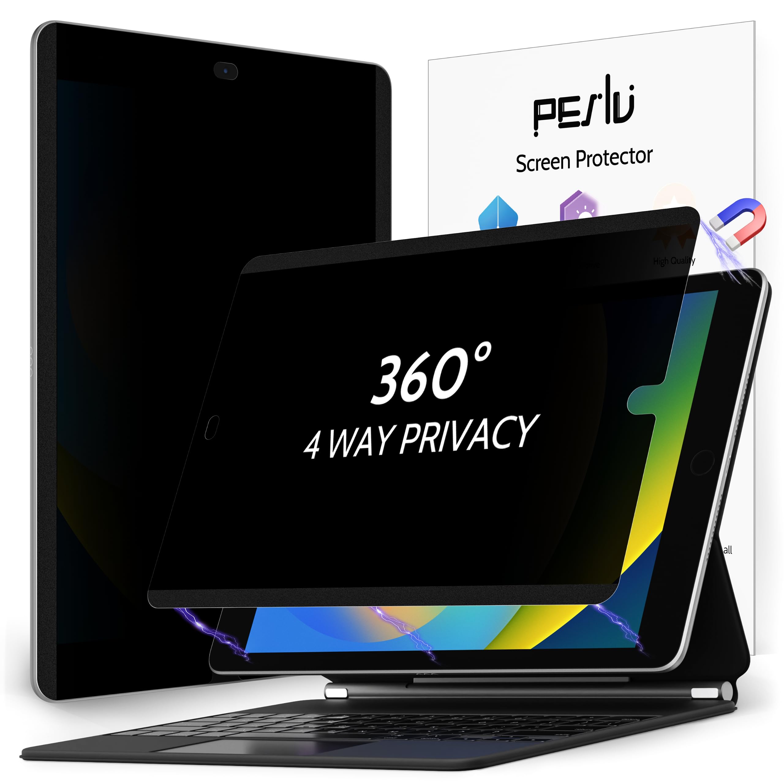 Peslv 4 Way Magnetic Privacy Screen Protector For Ipad 9Th 8Th 7Th 10.2 Inch & Ipad Air 3Th & Ipad Pro 10.5'', Removable 360 Spy