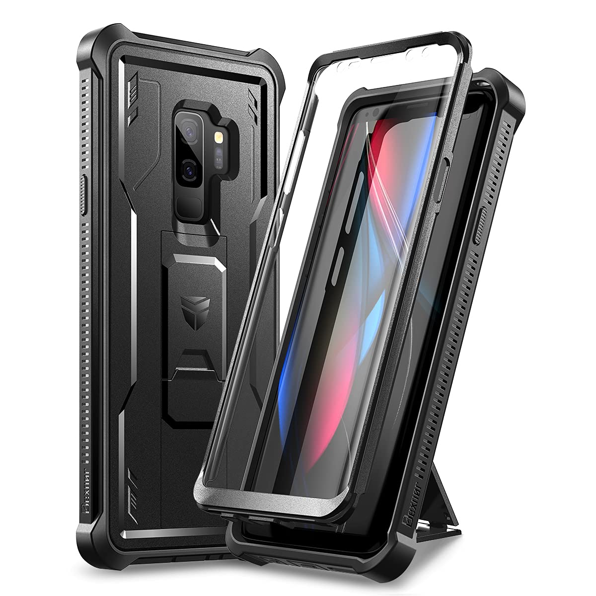 Dexnor for Samsung Galaxy S9+ Plus Case, [Built in Screen Protector and Kickstand] Heavy Duty Military Grade Protection Shockpro