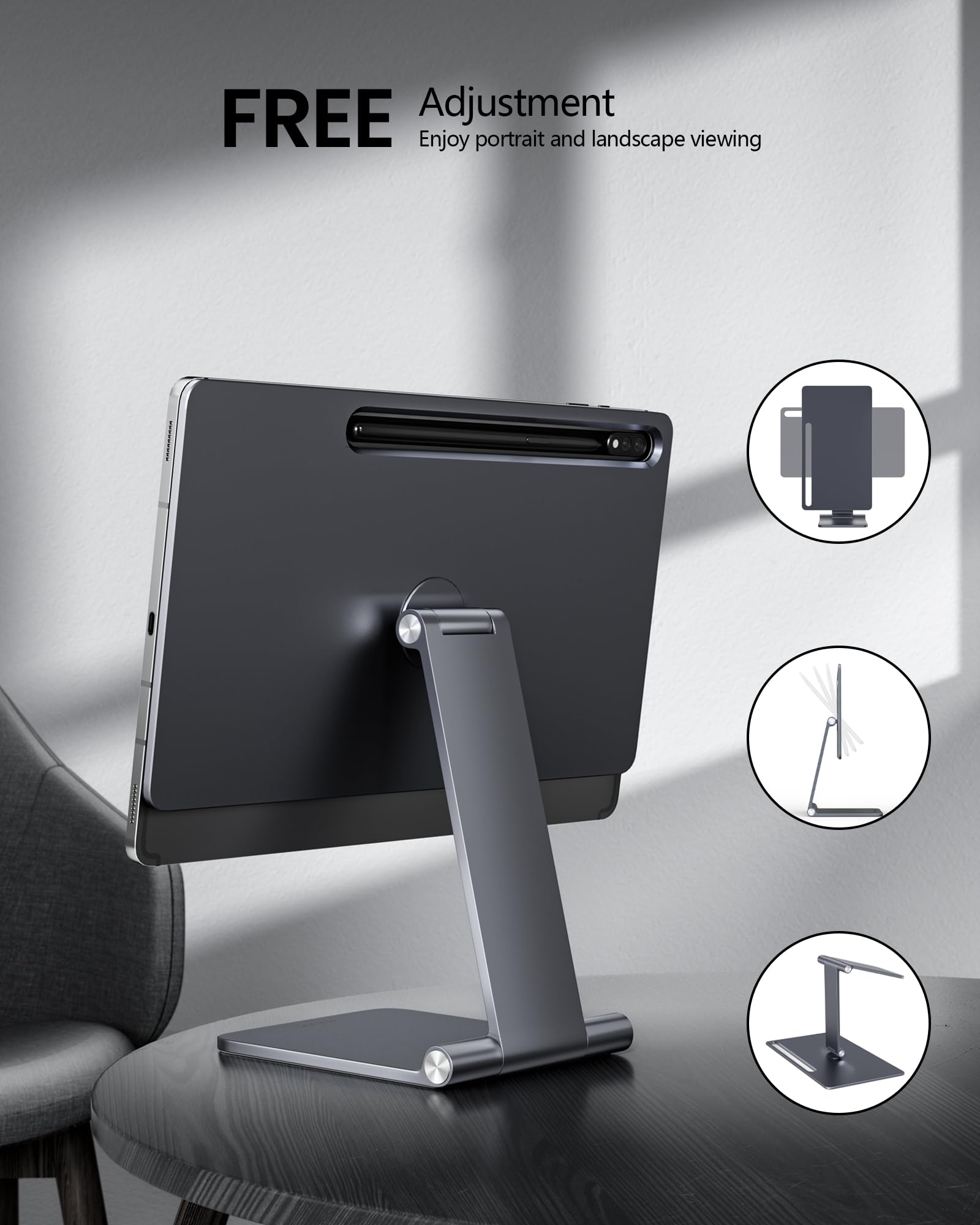 Lululook Foldable & Multi Angle Adjustable Magnetic Stand For Samsung Galaxy Tab S10 Plus/S9 Plus/S9 Fe/S8 Plus/S7 Fe/S7 Plus 12.4 Inch, 360� Rotating Desk Holder For Galaxy Tab S10+/S9+/S8+/S7 Fe/S7+