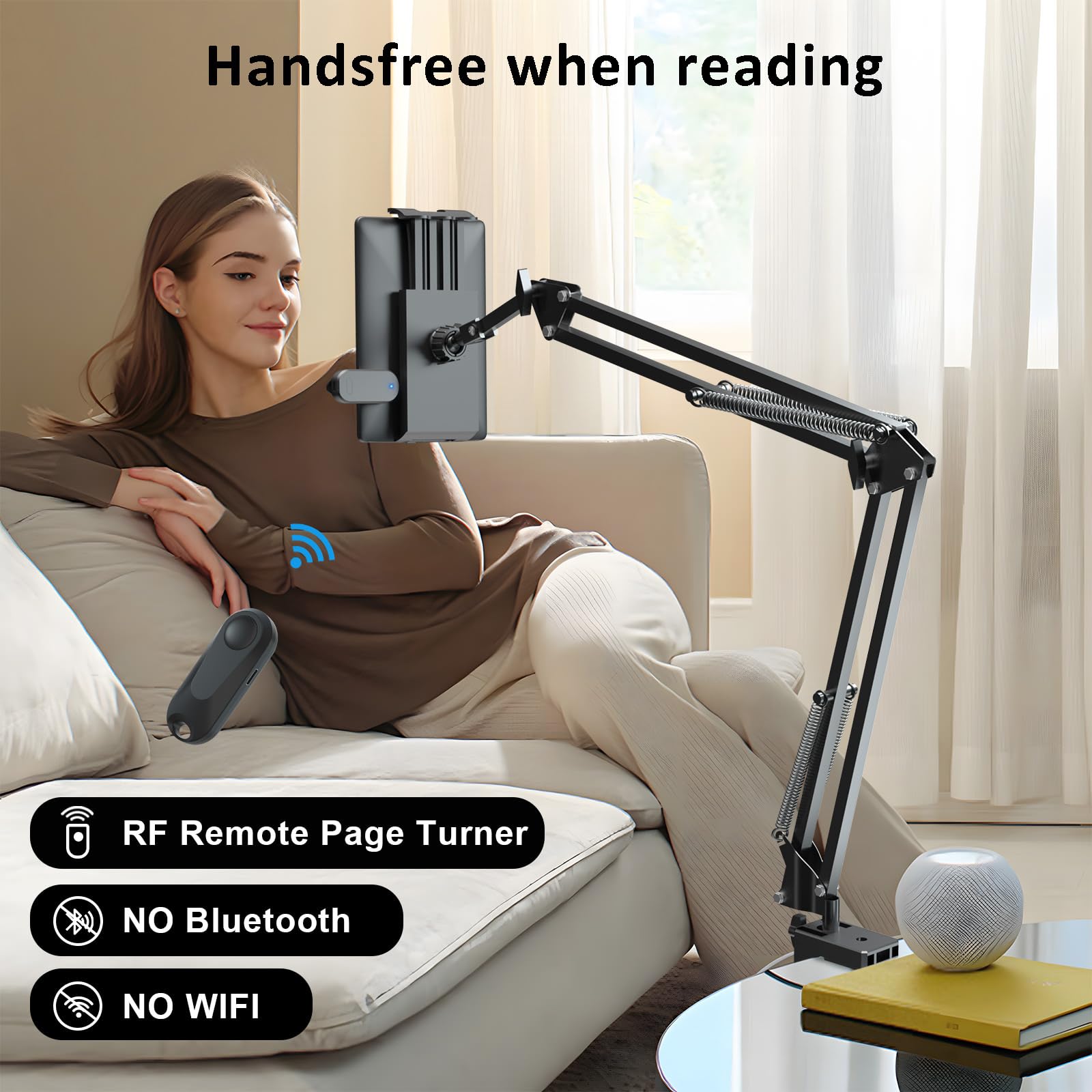 Locthal Tablet Holder For Kindle Reading In Bed With Remote Page Turner, Easy Adjust Hands Free Lazy Arm Mount For Kindle Access