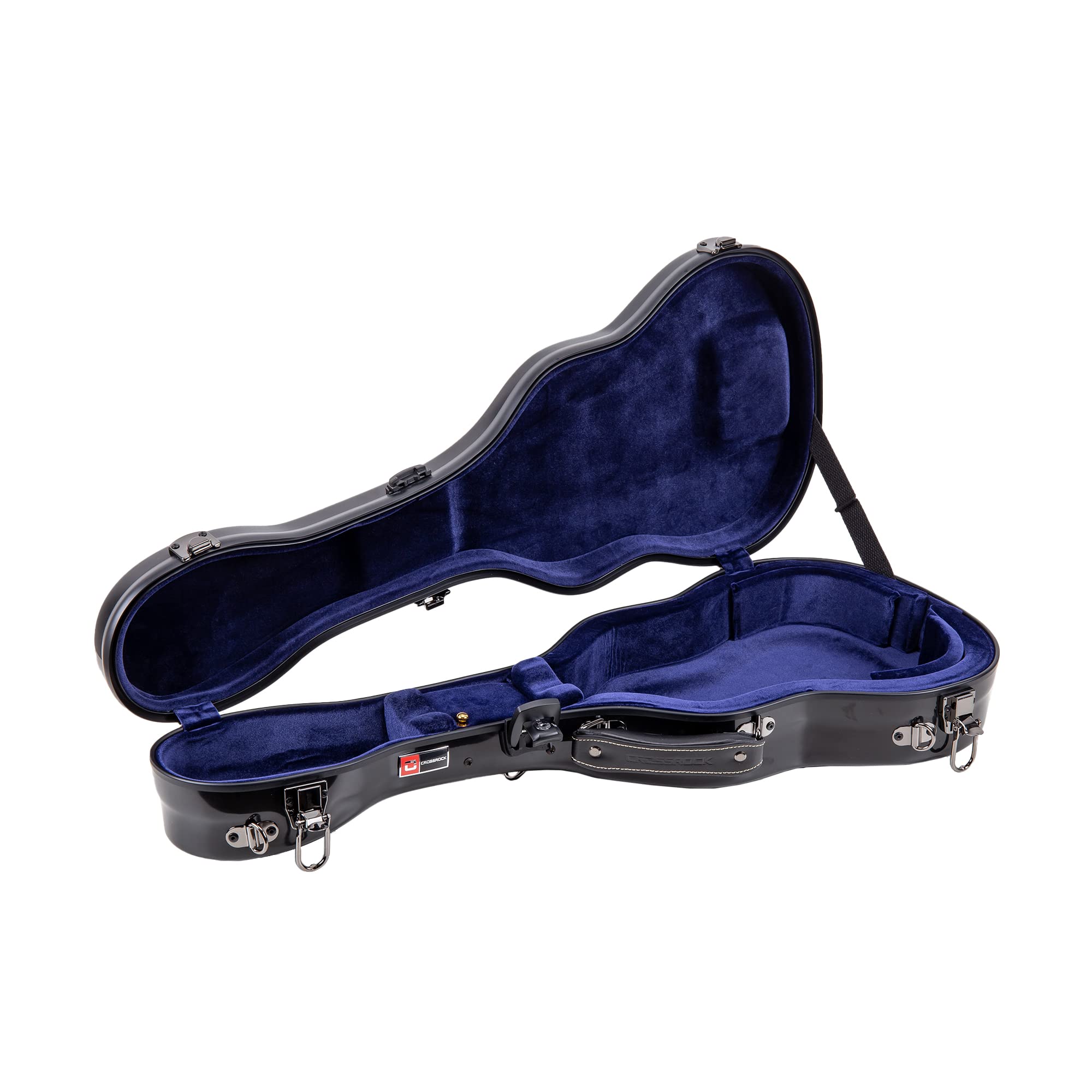 Crossrock Hardshell Fiberglass Concert Ukulele Case, Thick Padded, 4 Latches, Glossy Finish In Black