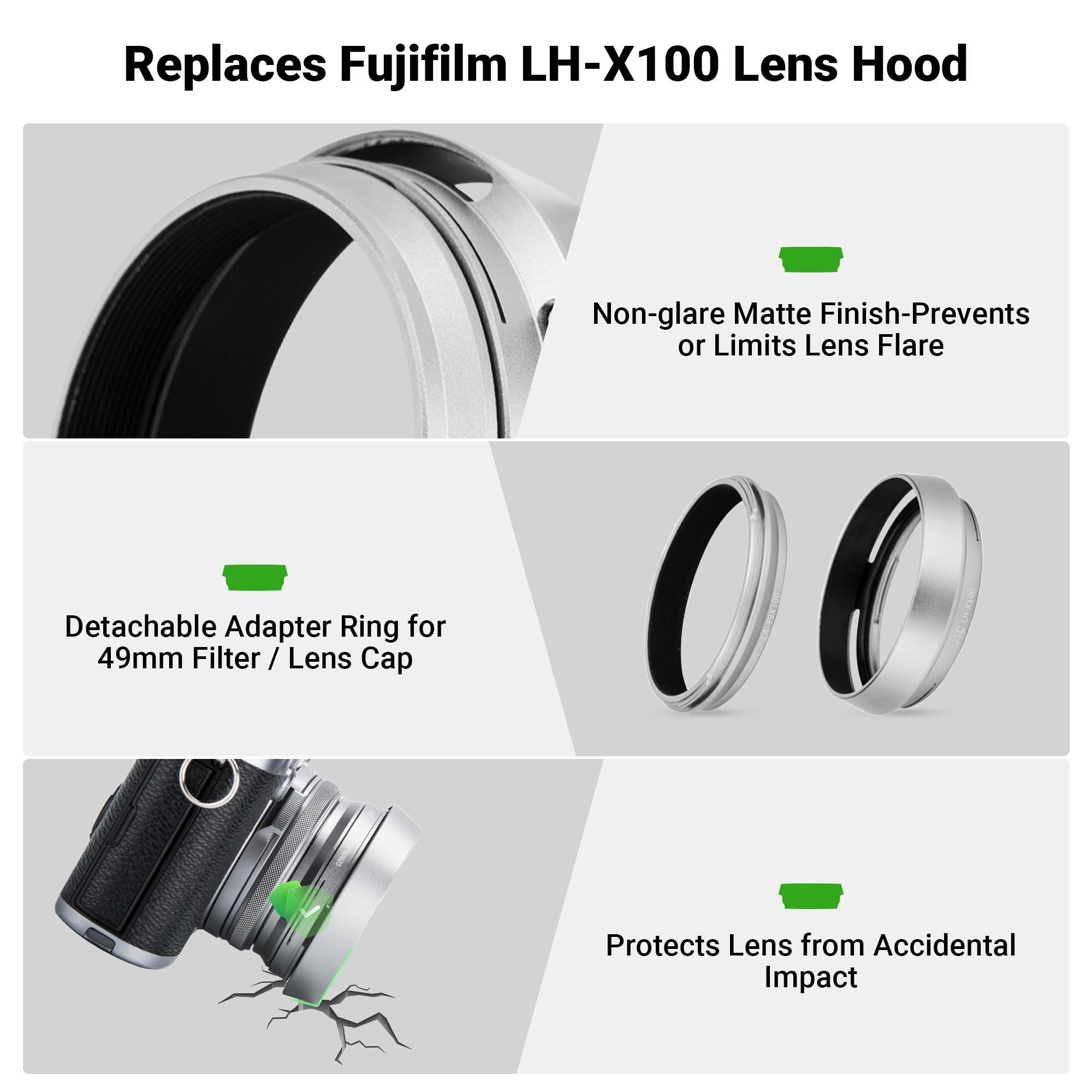 Jjc Lens Hood For Fujifilm Fuji X100 X100Vi X100V X100F X100S X100T X70 Cameras With 49Mm Adapter Ring Replaces Fujifilm Lh X100