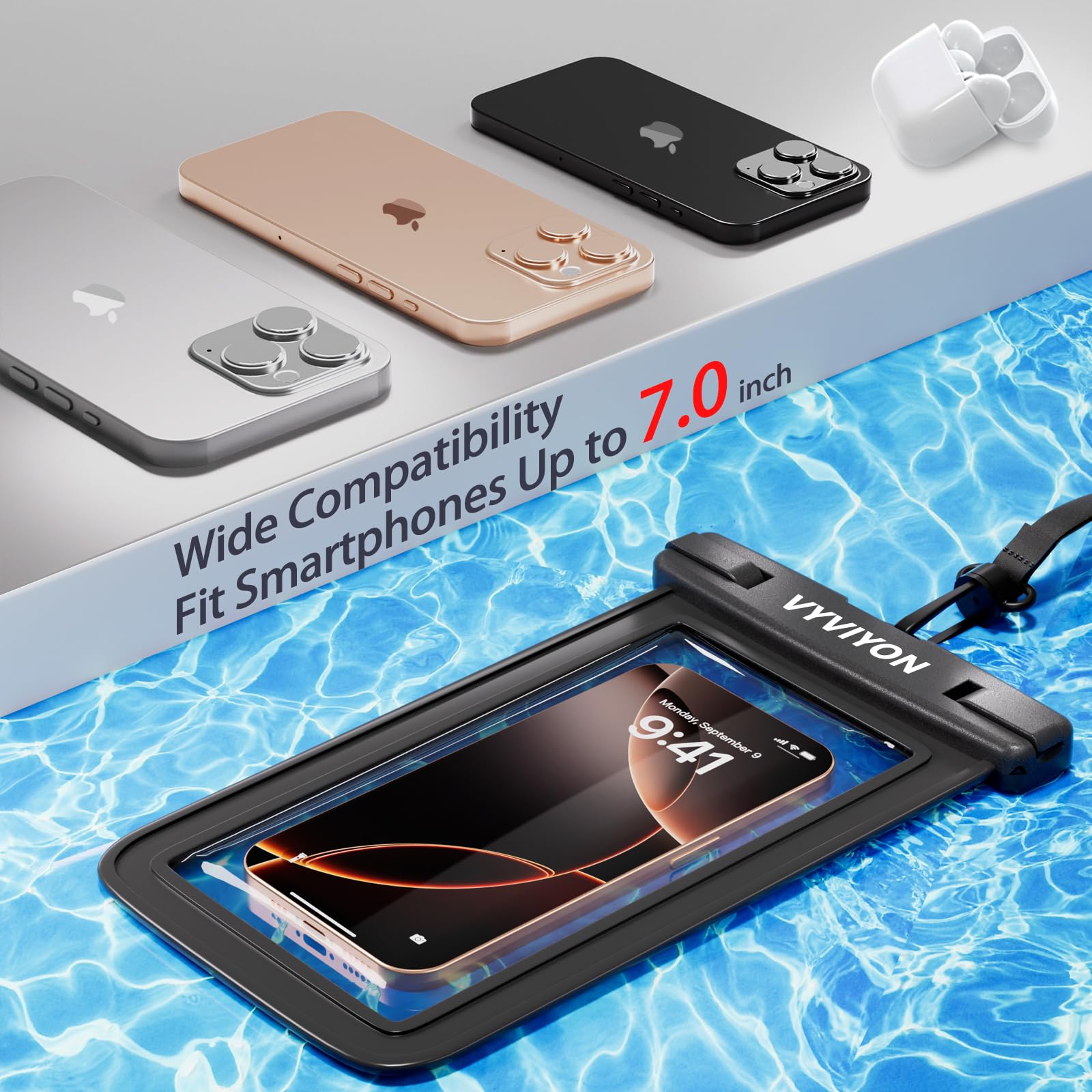 Vyviyon Waterproof Phone Pouch Case 2Pack, Ipx8 Cellphone Dry Bag For Iphone 16 15 14 13 12 11 Pro Max & Samsung S25 , Beach Cru