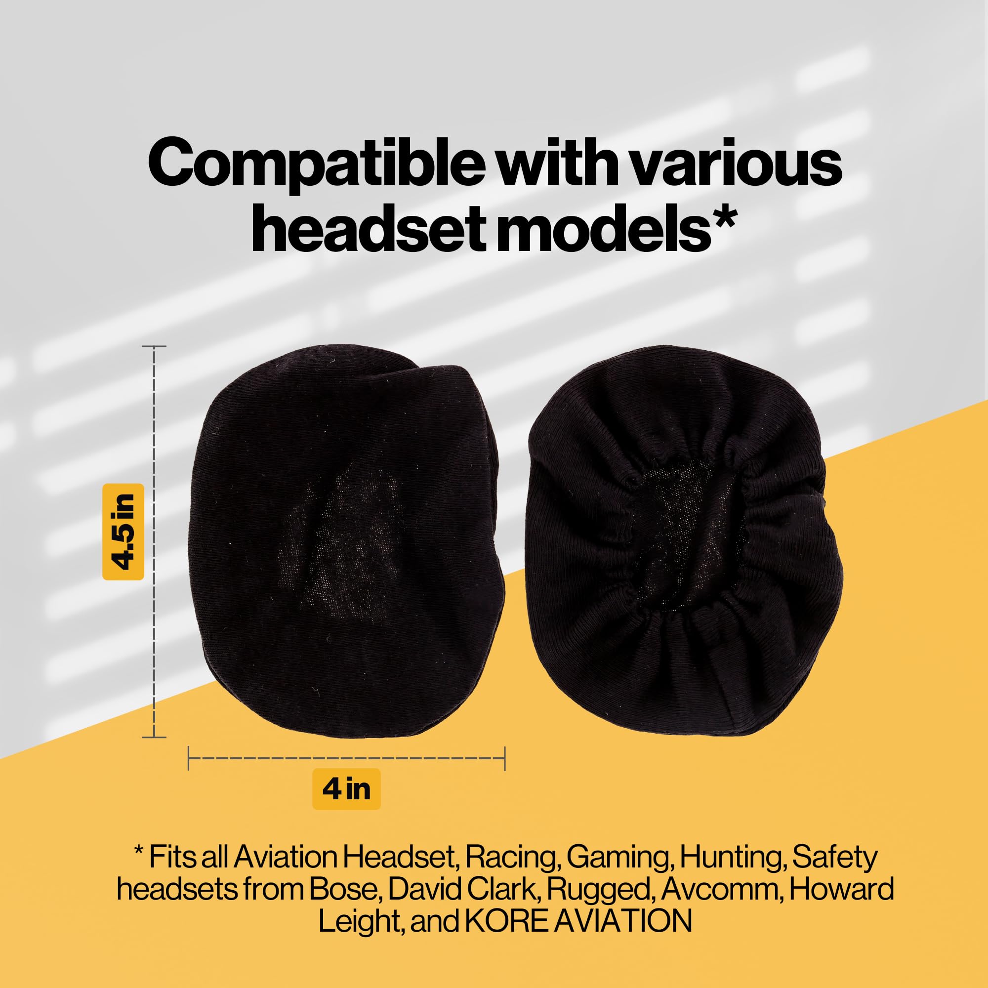 Kore Aviation 100% Cotton Headphone Ear Covers Washable Double Knit For Aviation Headset, Gym, Training, Racing, Gaming, Hunting