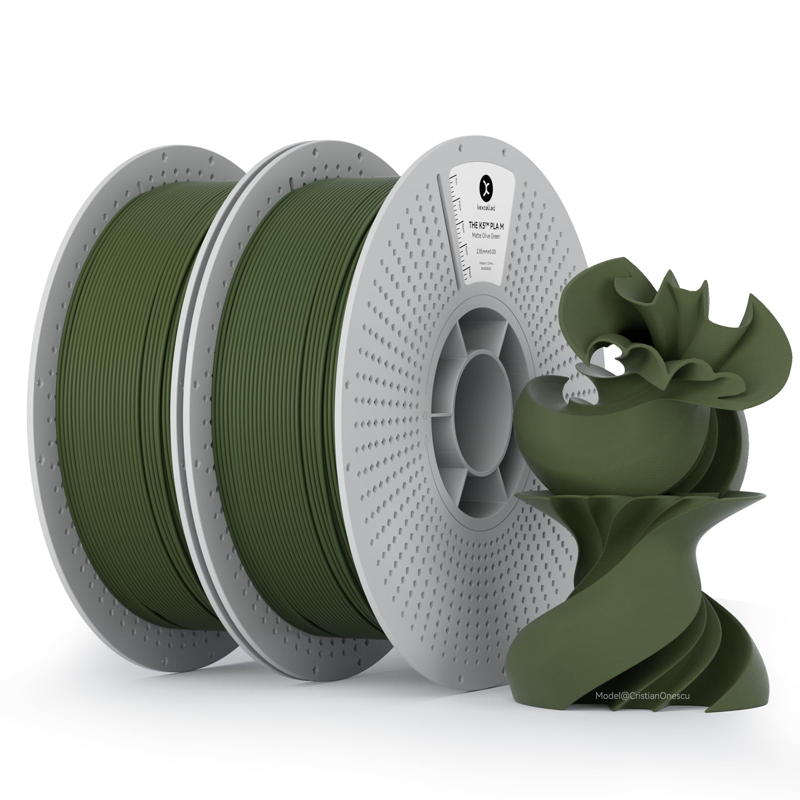 kexcelled Matte PLA Filament 1.75mm,Matte Olive Green PLA 3D Printer Filament Bundle 1kg Reusable Spool(2.2lbs),Pack of 2, with 