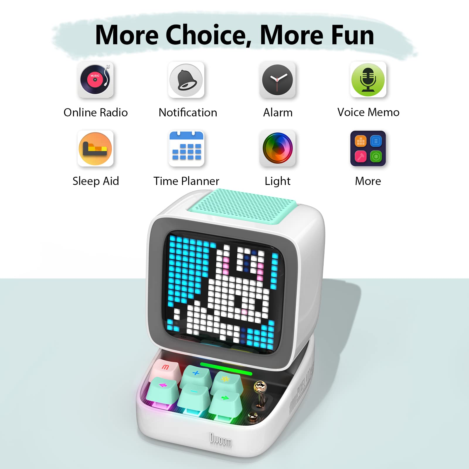 Divoom Ditoo Pixel Art Gaming Portable Bluetooth Speaker With App Controlled 16X16 Led Front Panel, Also A Smart Alarm (White)