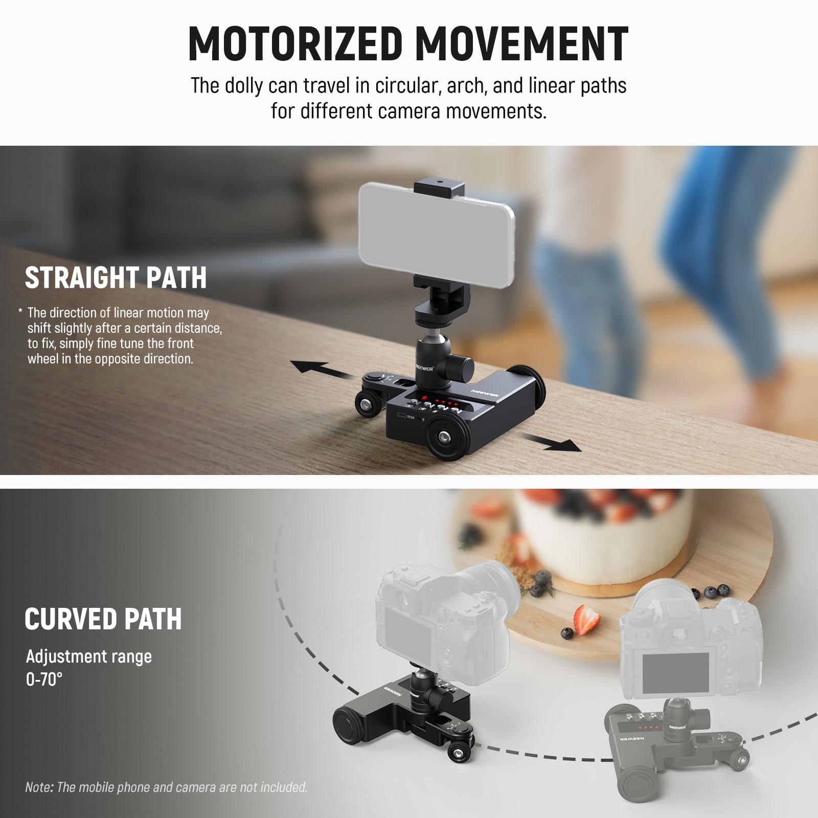 Neewer Upgraded Motorized Camera Dolly With App Control, Ultra Silent Motor, Compatible With Gopro Hero 12 Iphone 15 Pro Max Sam