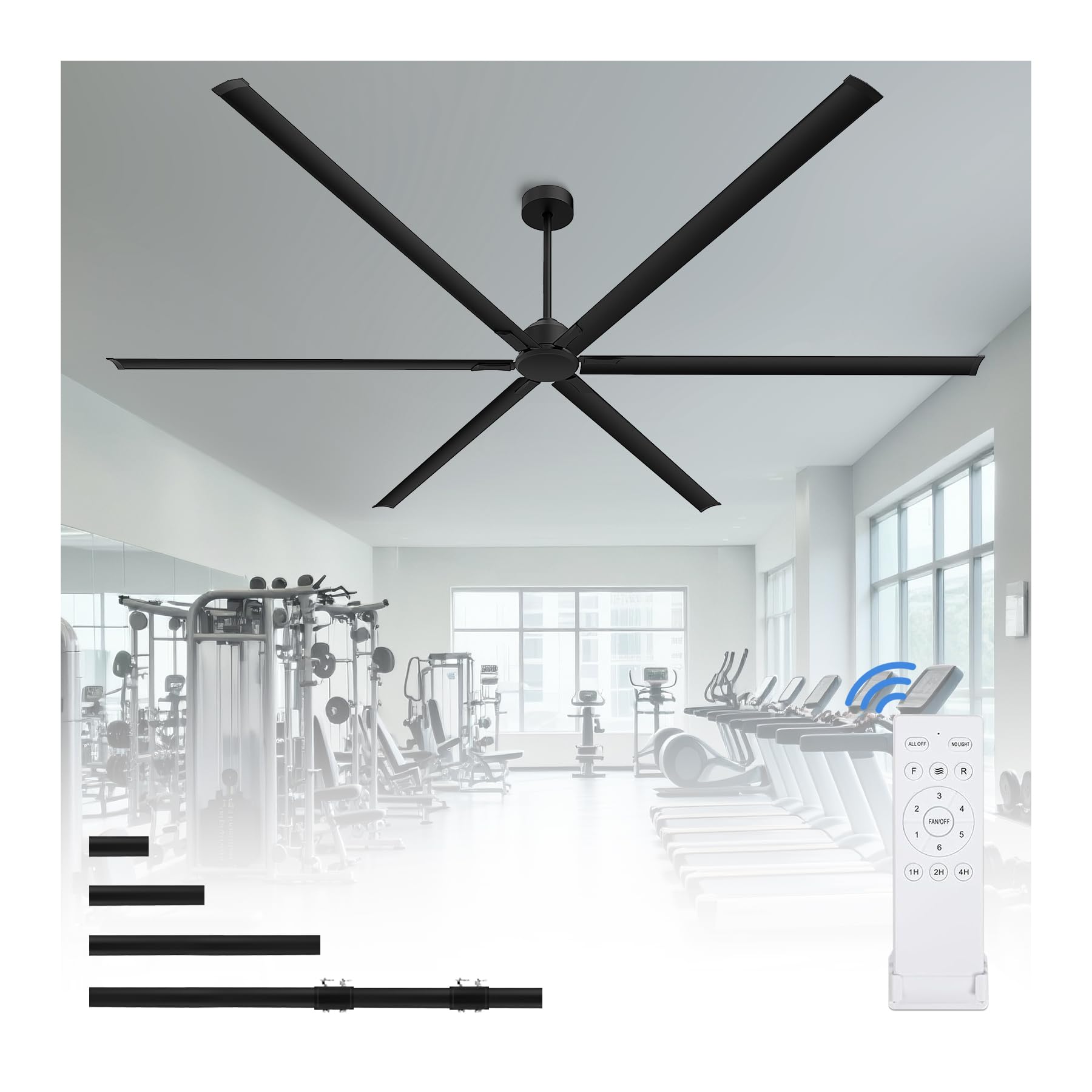 120 Inch HVLS Industrial Ceiling Fan, Extra Large Commercial Ceiling Fan with Aluminum Blades, Reversible DC Motor, Remote Contr