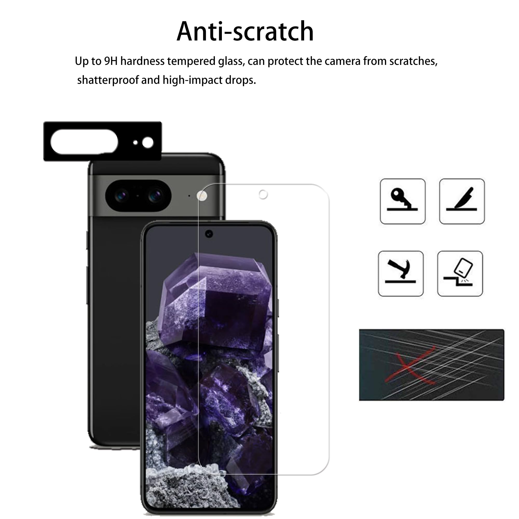 Hkkais Screen Protector For Google Pixel 8 Tempered Glass 2 Pack Camera Lens Protector Film 2 Pack With Easy Alignment Tool