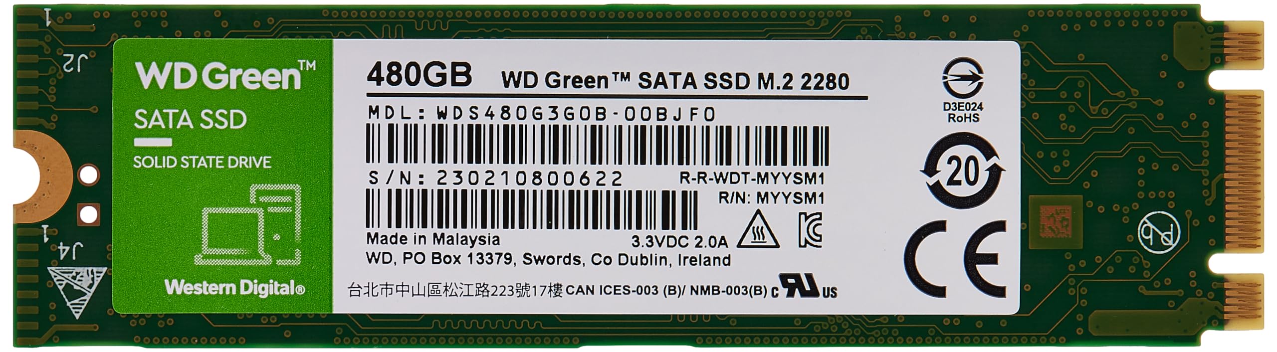 Western Digital 480Gb Wd Green Sata Internal Solid State Drive Ssd   Sata Iii 6 Gb/S, M.2 2280, Up To 545 Mb/S   Wds480G3G0B