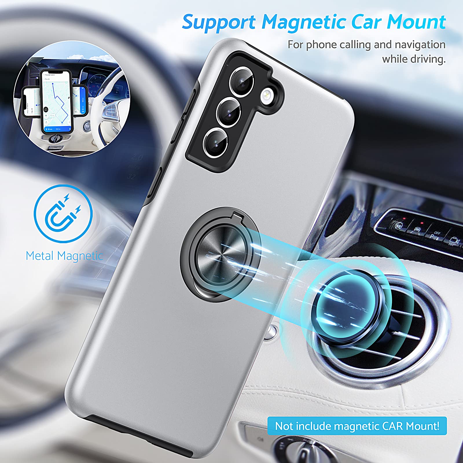 Anqrp Hidden Series Galaxy S21+ Plus Case 5G,[No Fall-Off Kickstand] 360 Embedded Ring, 15Ft Military Grade Shockproof Protectiv