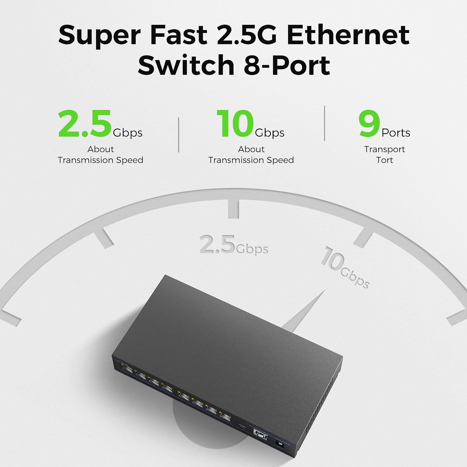 Terow 9 Port 2.5G Ethernet Switch Unmanaged, 8 X 2.5G Base T & 1 X 10G Sfp, Multi Speed Network Switch, Compatible With Gigabit