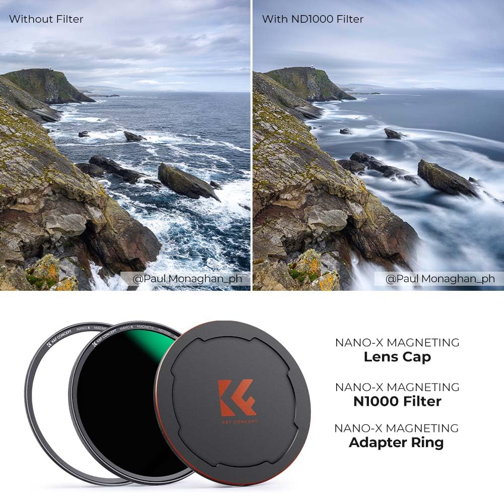 K&F Concept 55Mm Magnetic Nd1000 Lens Filter (10 Stop Fixed Neutral Density Filter) Magnetic Basic Ring + Filter Cap With 28 Mul