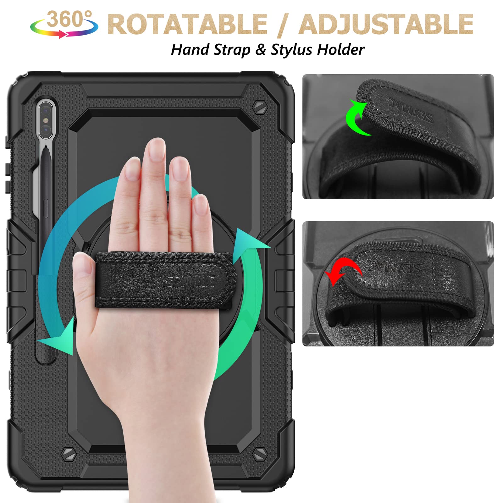 Seymac Stock Case For Samsung Galaxy Tab S8 Plus/ S7 Fe 5G Case 12.4'' With Screen Protector Pencil Holder [360 Rotating Hand St