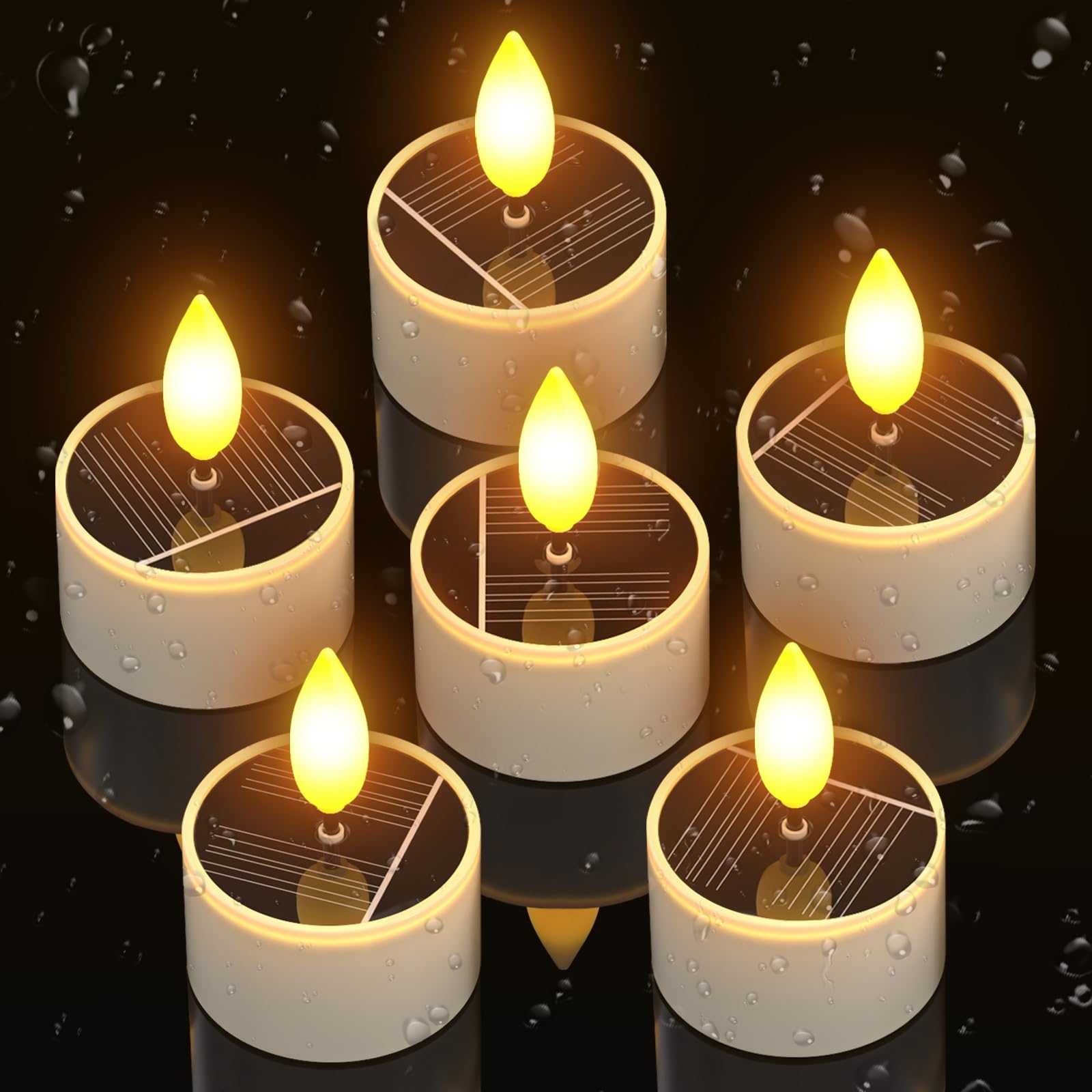 Pchero 6 Pack Solar Tea Lights Outdoor Waterproof, Small Solar Lights With Dusk To Dawn Sensor, Led Tealight Candles For Lantern