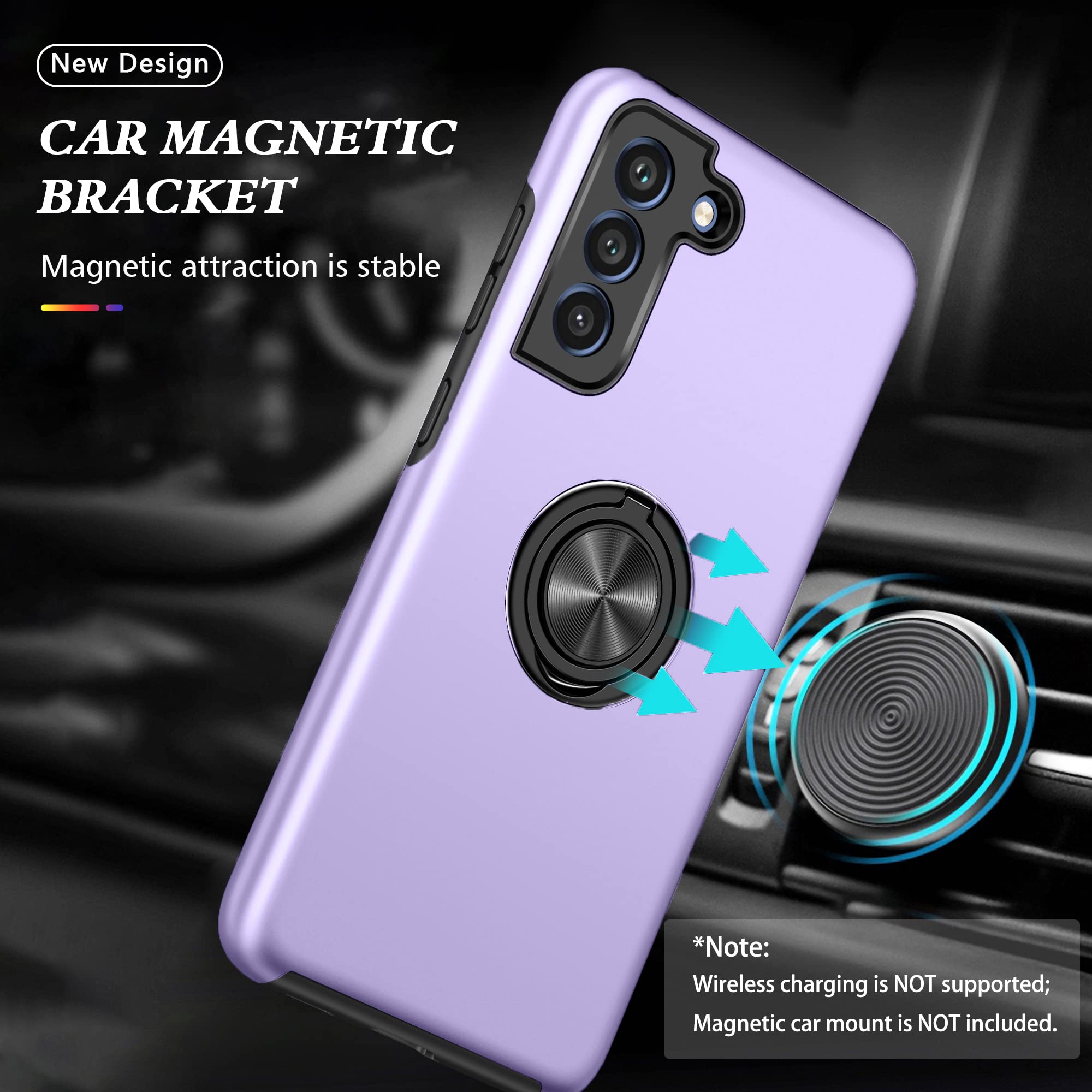 Pelepues Shockproof Case For Samsung Galaxy S22 5G, [Embedded Finger Ring] Military Grade Phone Case Cover With Reinforced Metal