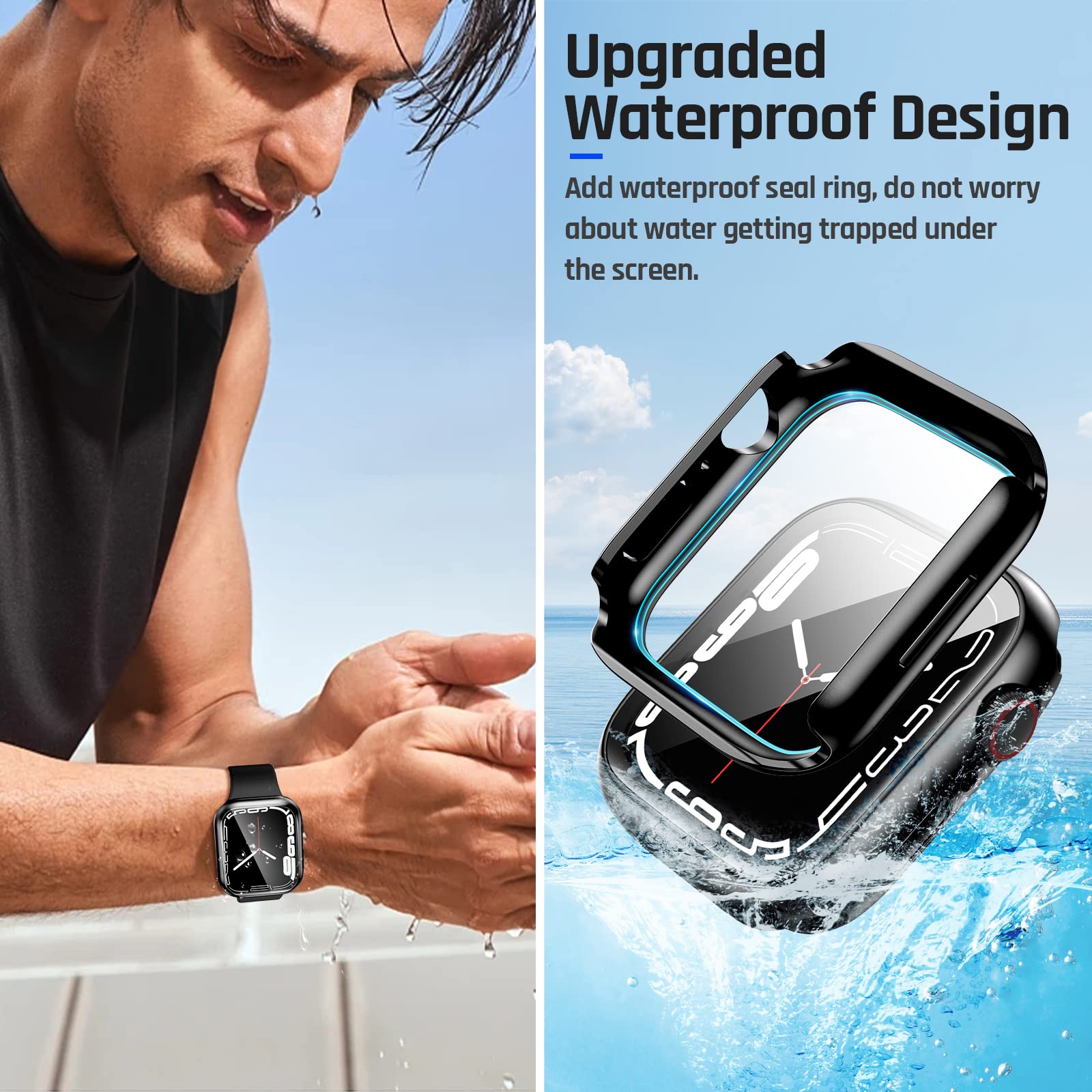 Goton Waterproof Case Compatible For Apple Watch Screen Protector Series 6/5/4, Se 3/2/1 44Mm, Hard Bumper With Tempered Glass F
